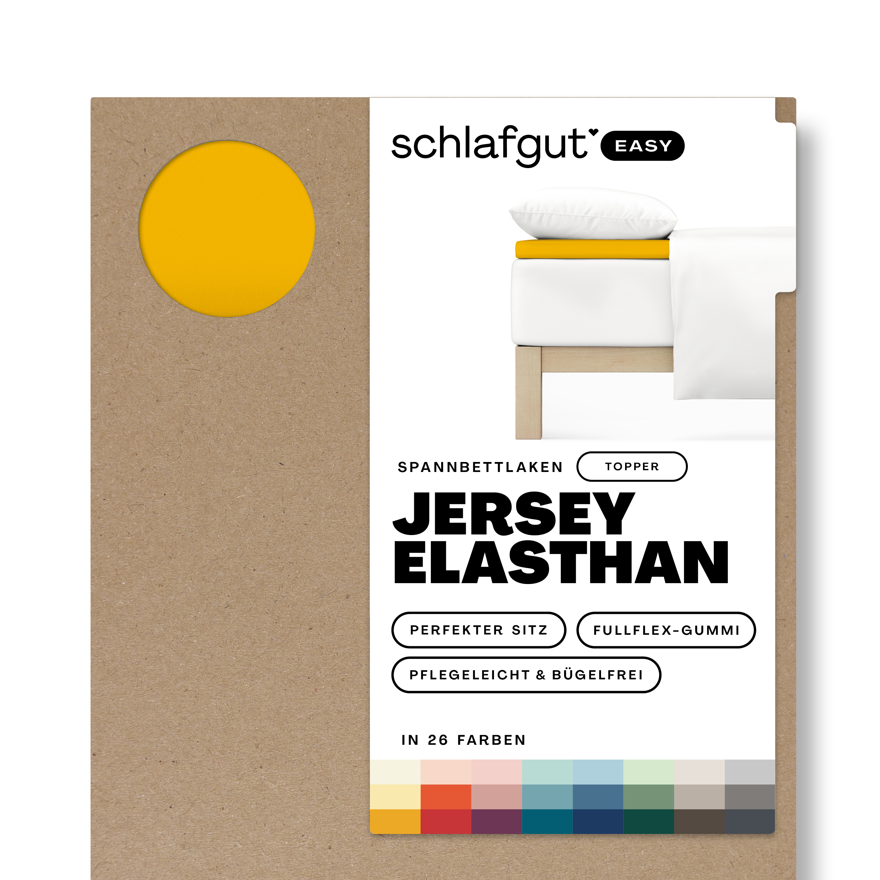 Das Produktbild vom Spannbettlaken der Reihe Easy Elasthan Topper in Farbe yellow deep von Schlafgut