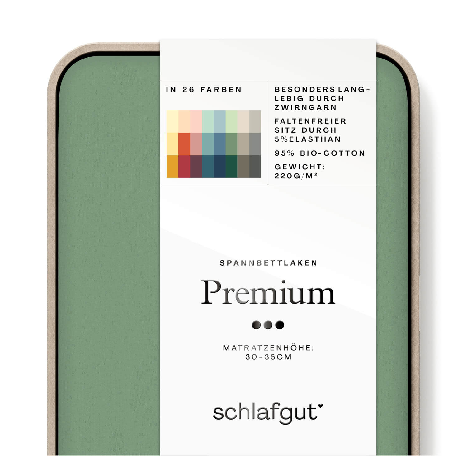 Spannbettlaken Premium green mid Produktbild Das Produktbild vom Spannbettlaken der Reihe Premium in Farbe green mid von Schlafgut