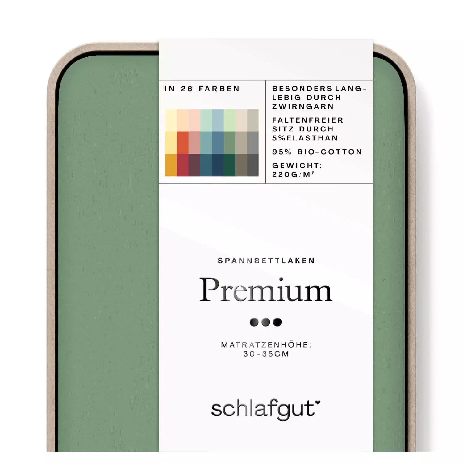 Spannbettlaken Premium green mid Produktbild Das Produktbild vom Spannbettlaken der Reihe Premium in Farbe green mid von Schlafgut