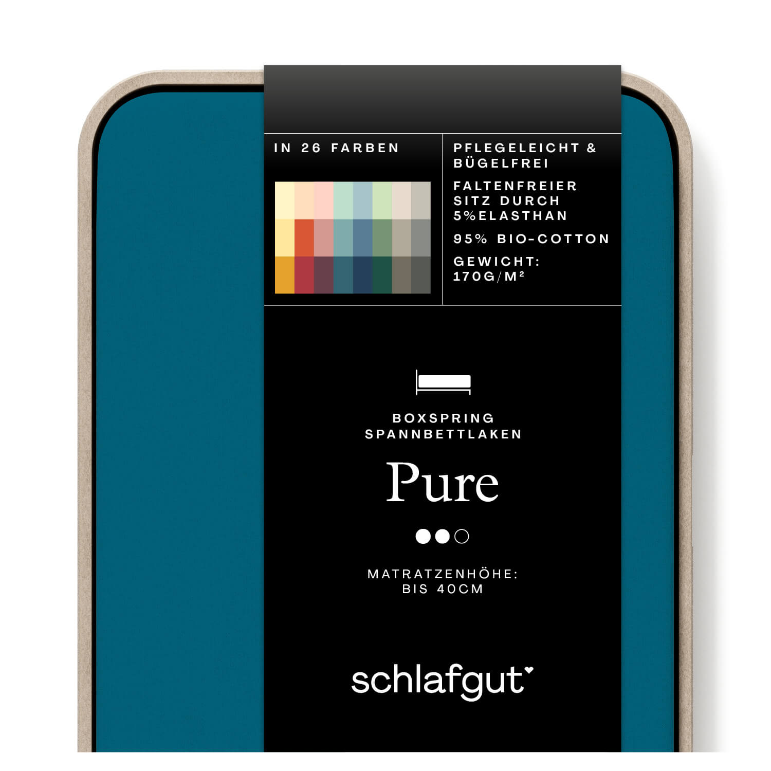 Das Produktbild vom Spannbettlaken der Reihe Pure Boxspring in Farbe petrol deep von Schlafgut