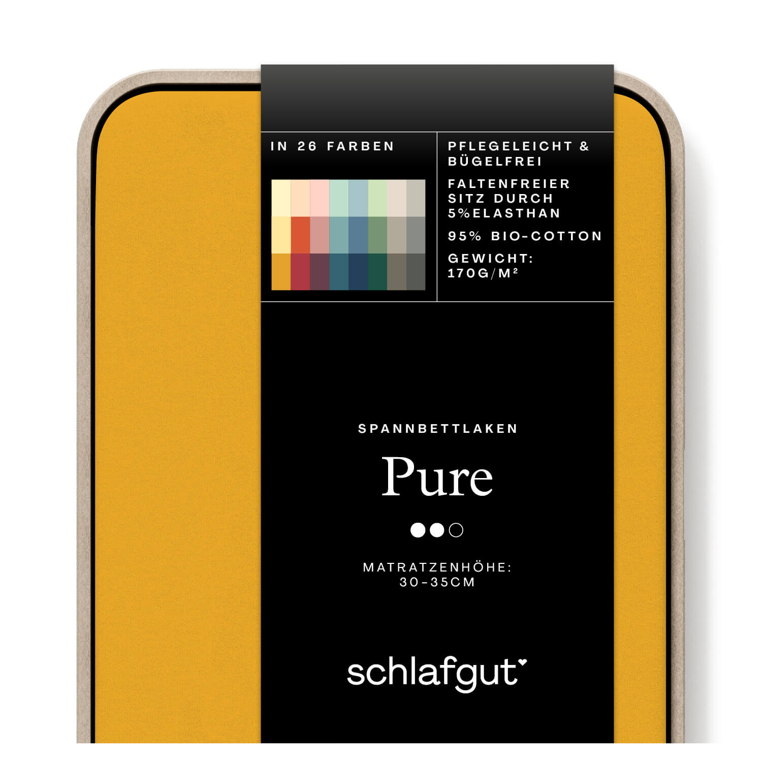Das Produktbild vom Spannbettlaken der Reihe Pure in Farbe yellow deep von Schlafgut