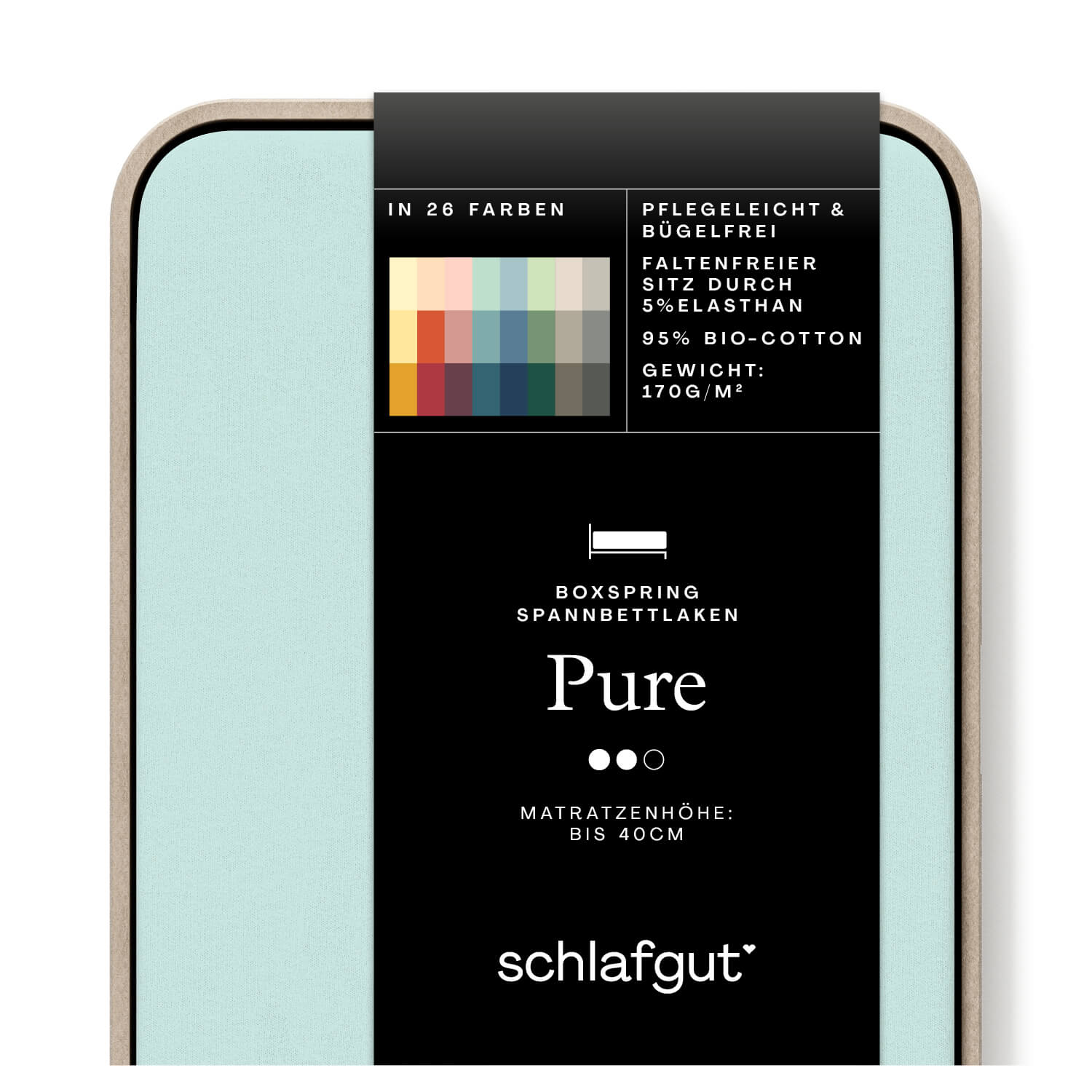 Das Produktbild vom Spannbettlaken der Reihe Pure Boxspring in Farbe petrol light von Schlafgut