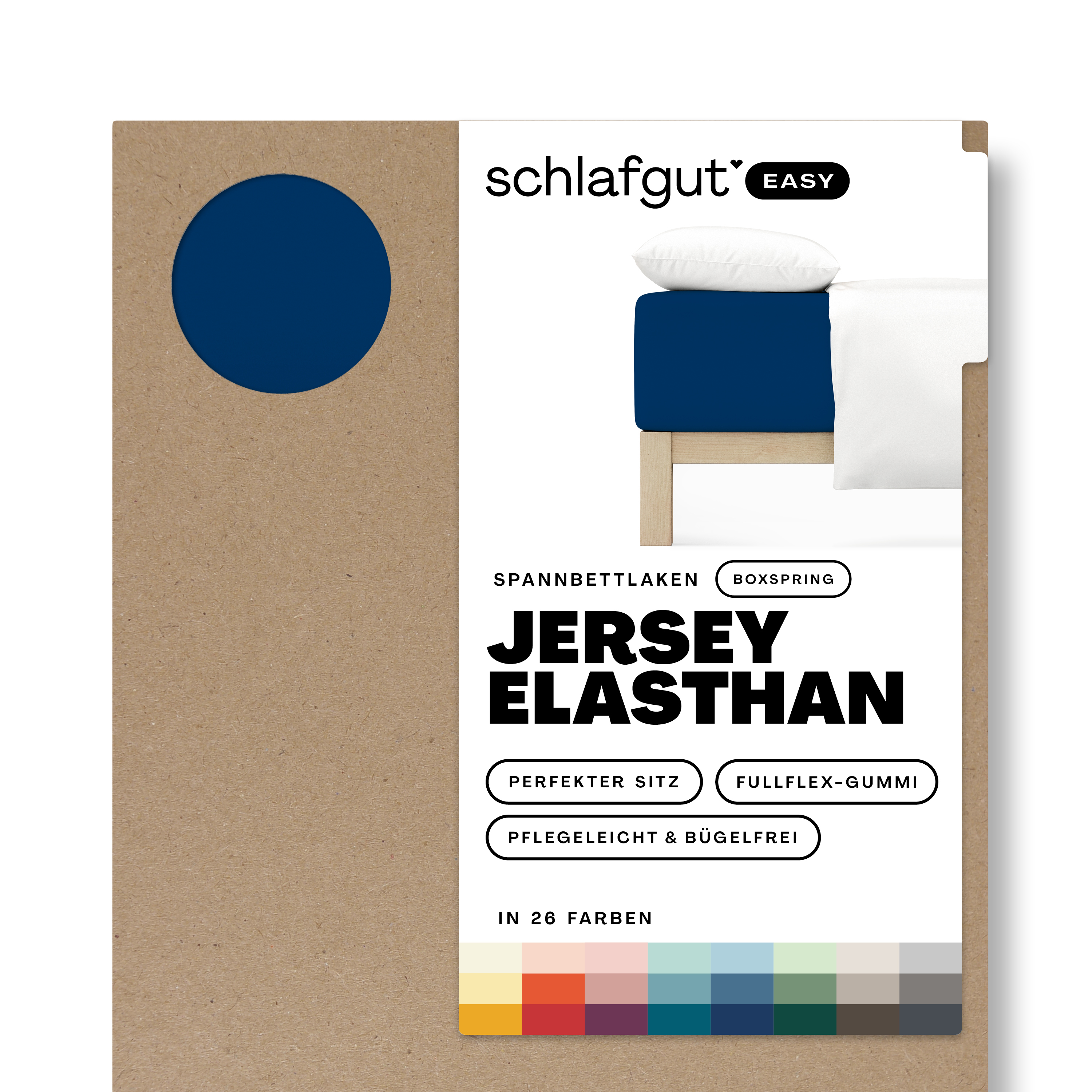 Das Produktbild vom Spannbettlaken der Reihe Easy Elasthan Boxspring in Farbe blue deep von Schlafgut