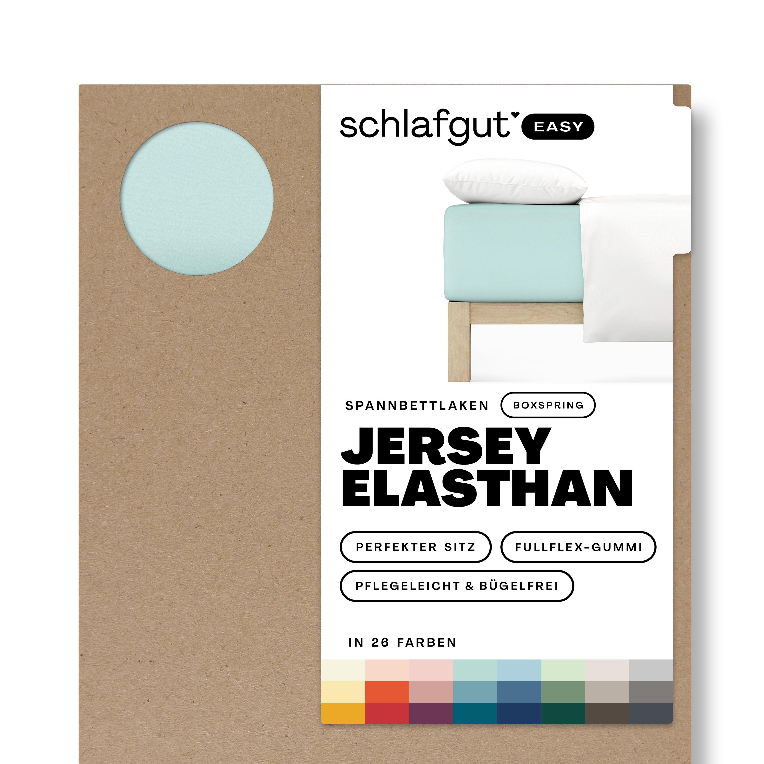 Das Produktbild vom Spannbettlaken der Reihe Easy Elasthan Boxspring in Farbe petrol light von Schlafgut