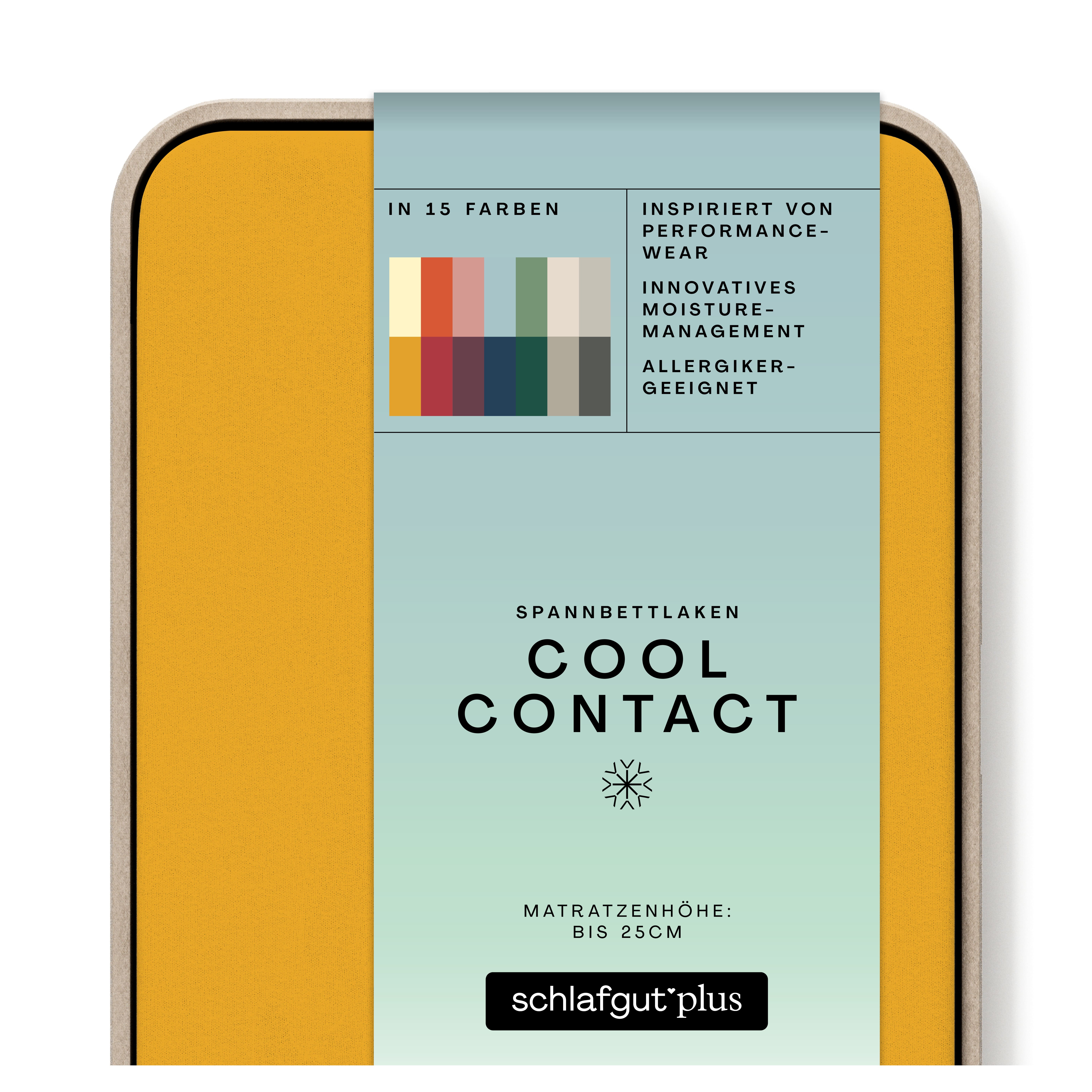 Spannbettlaken Cool Contact yellow deep Produktbild Das Produktbild vom Spannbettlaken der Reihe Cool Contact in Farbe yellow deep von Schlafgut