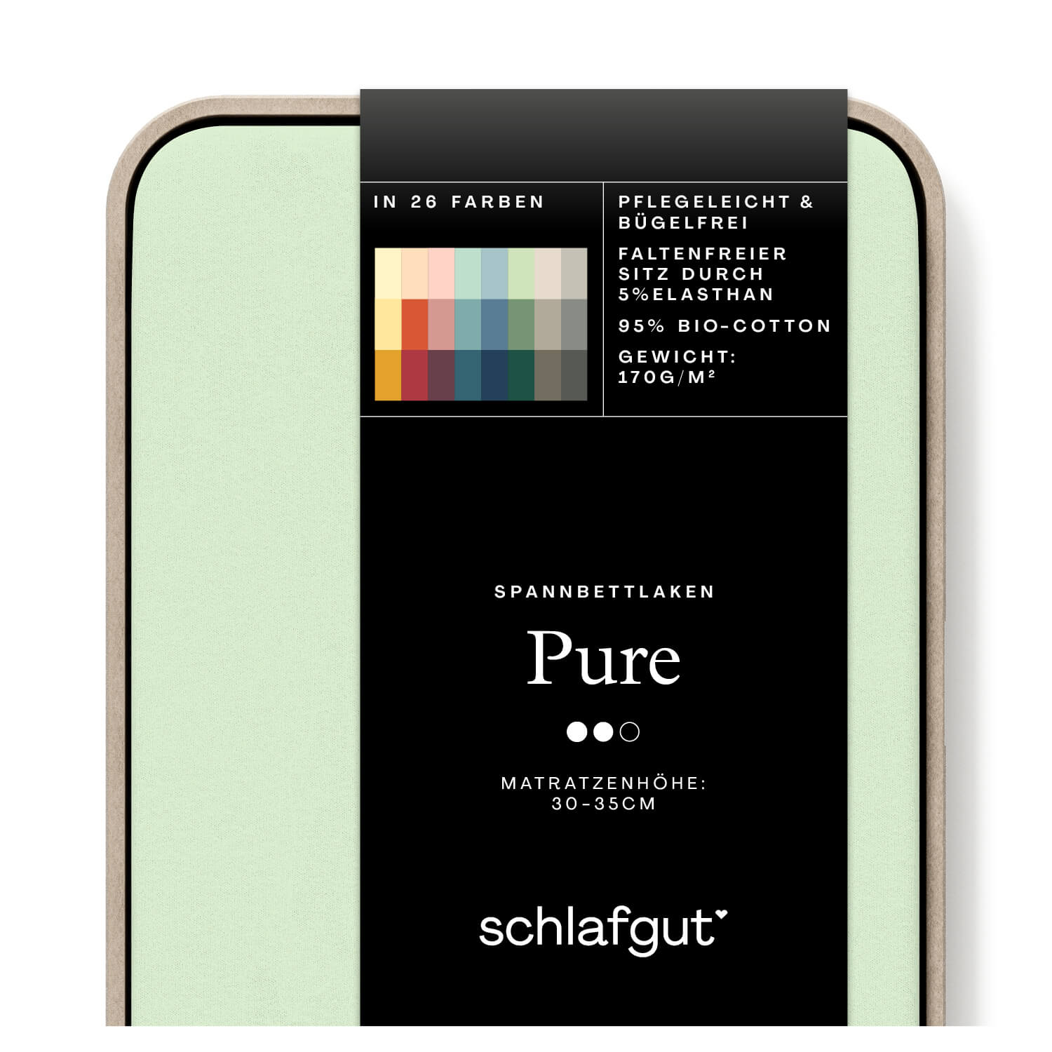 Spannbettlaken Pure green light Produktbild Das Produktbild vom Spannbettlaken der Reihe Pure in Farbe green light von Schlafgut