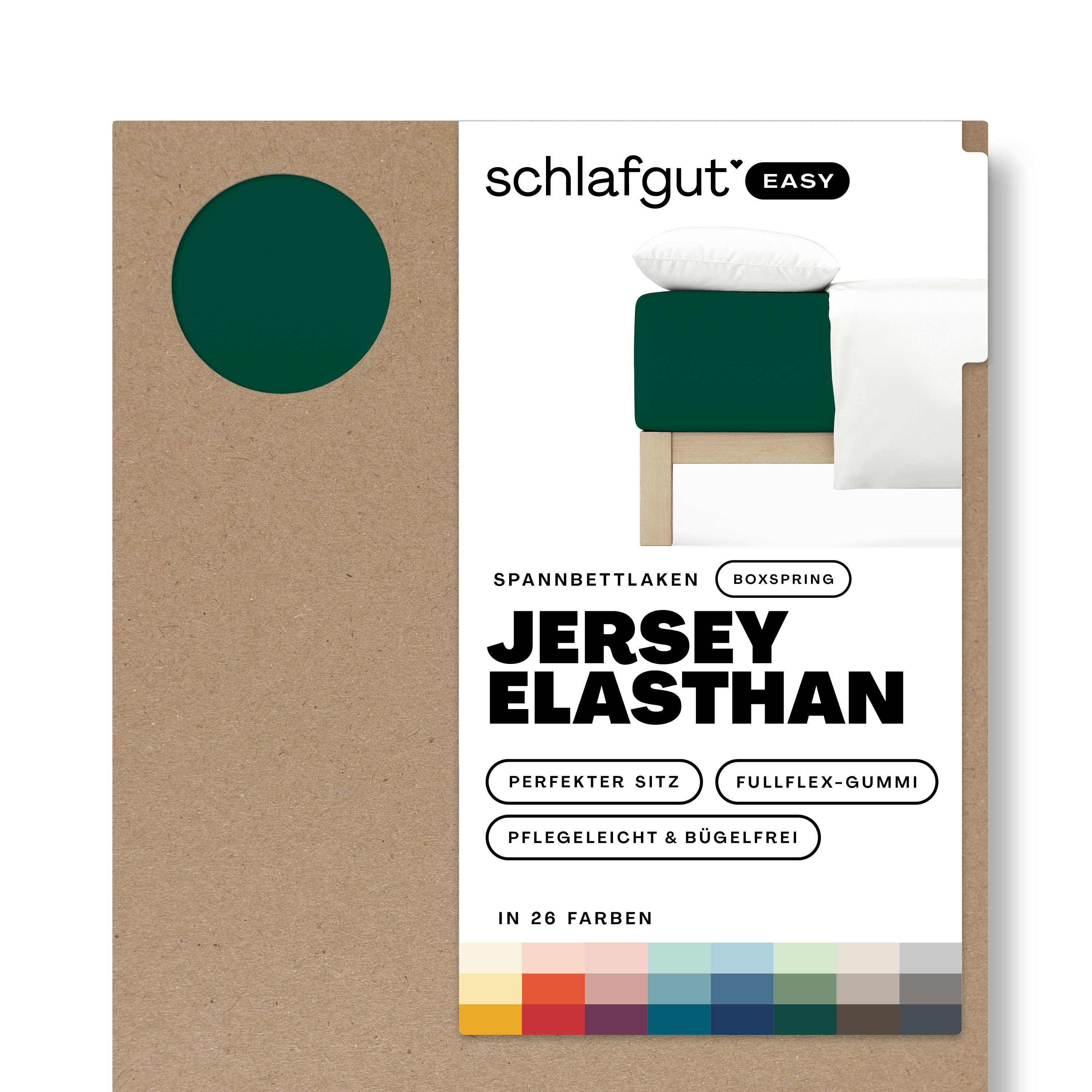 Das Produktbild vom Spannbettlaken der Reihe Easy Elasthan Boxspring in Farbe green deep von Schlafgut
