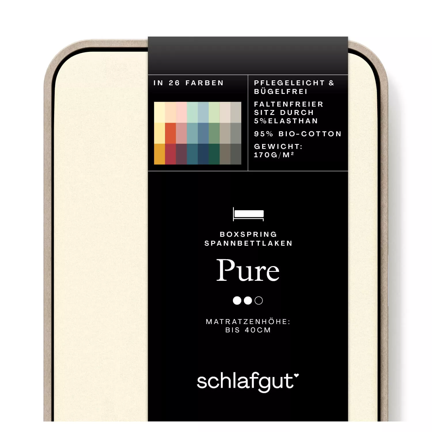 Das Produktbild vom Spannbettlaken der Reihe Pure Boxspring in Farbe yellow light von Schlafgut