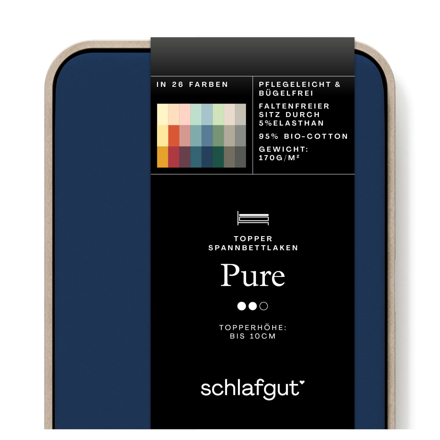 Spannbettlaken Pure Topper blue deep Produktbild Das Produktbild vom Spannbettlaken der Reihe Pure Topper in Farbe blue deep von Schlafgut