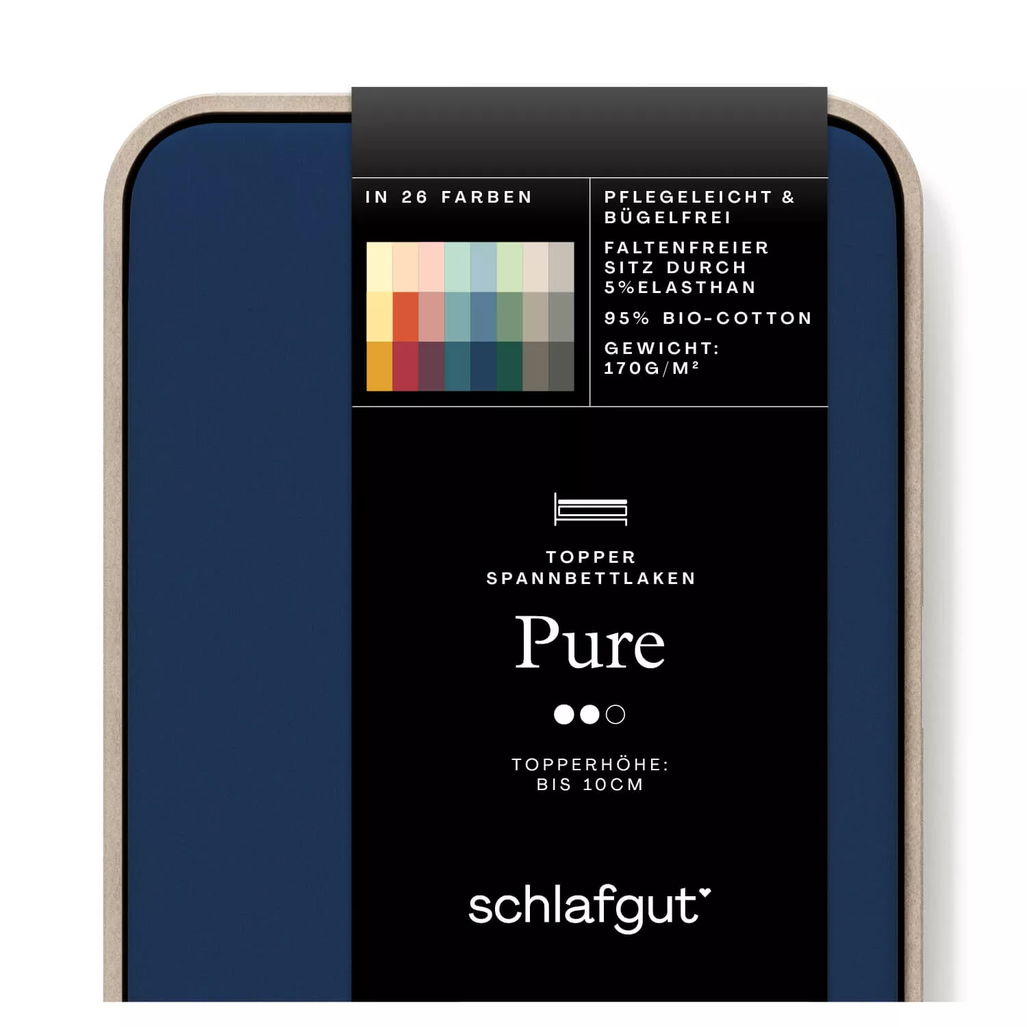 Das Produktbild vom Spannbettlaken der Reihe Pure Topper in Farbe blue deep von Schlafgut