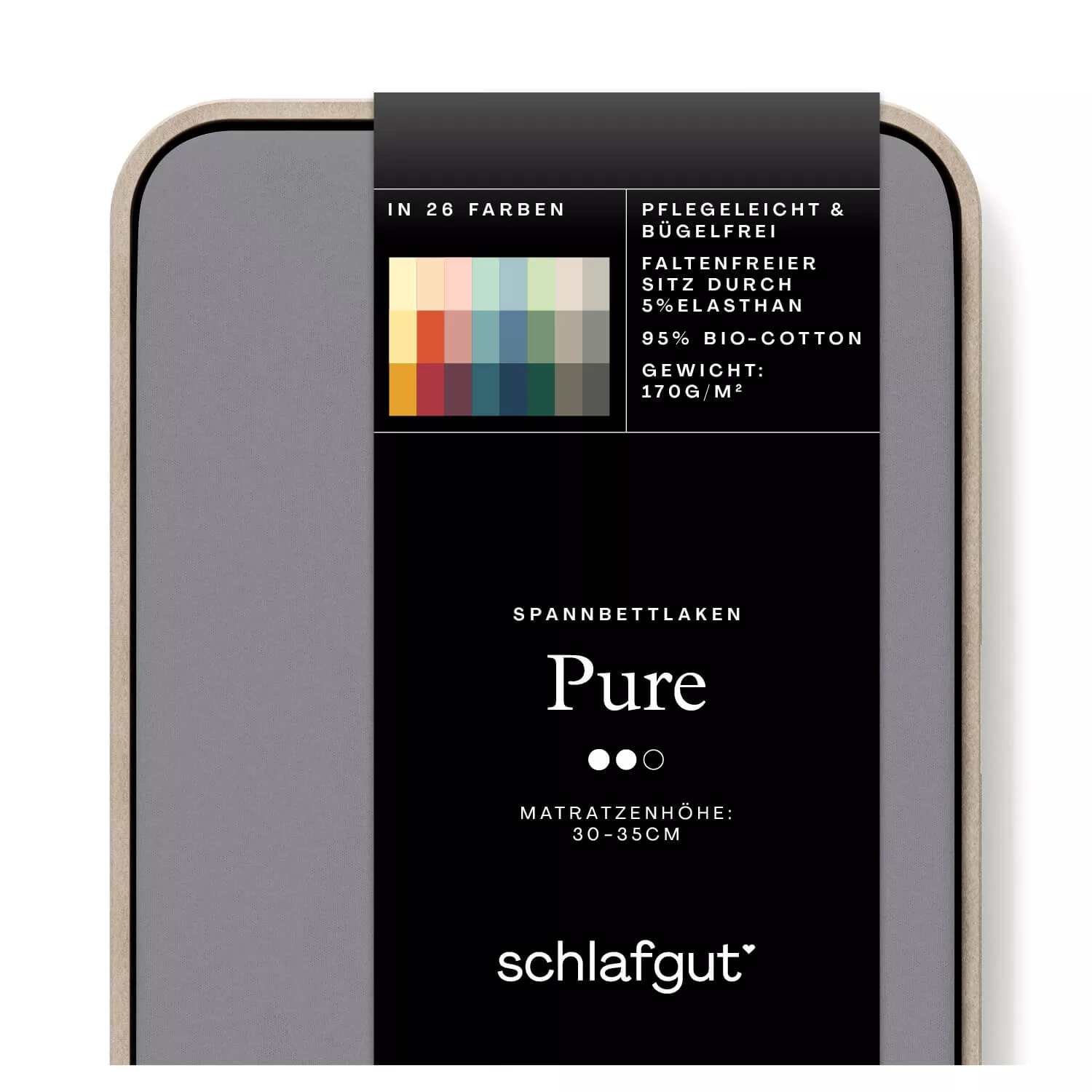 Das Produktbild vom Spannbettlaken der Reihe Pure in Farbe grey mid von Schlafgut