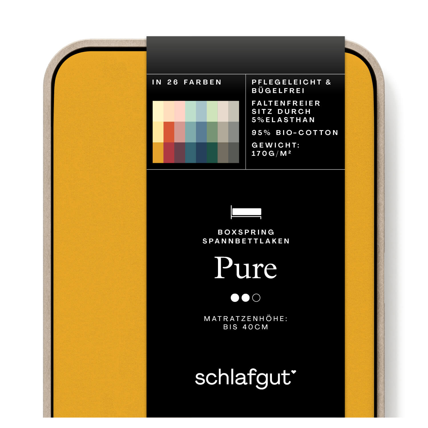 Das Produktbild vom Spannbettlaken der Reihe Pure Boxspring in Farbe yellow deep von Schlafgut