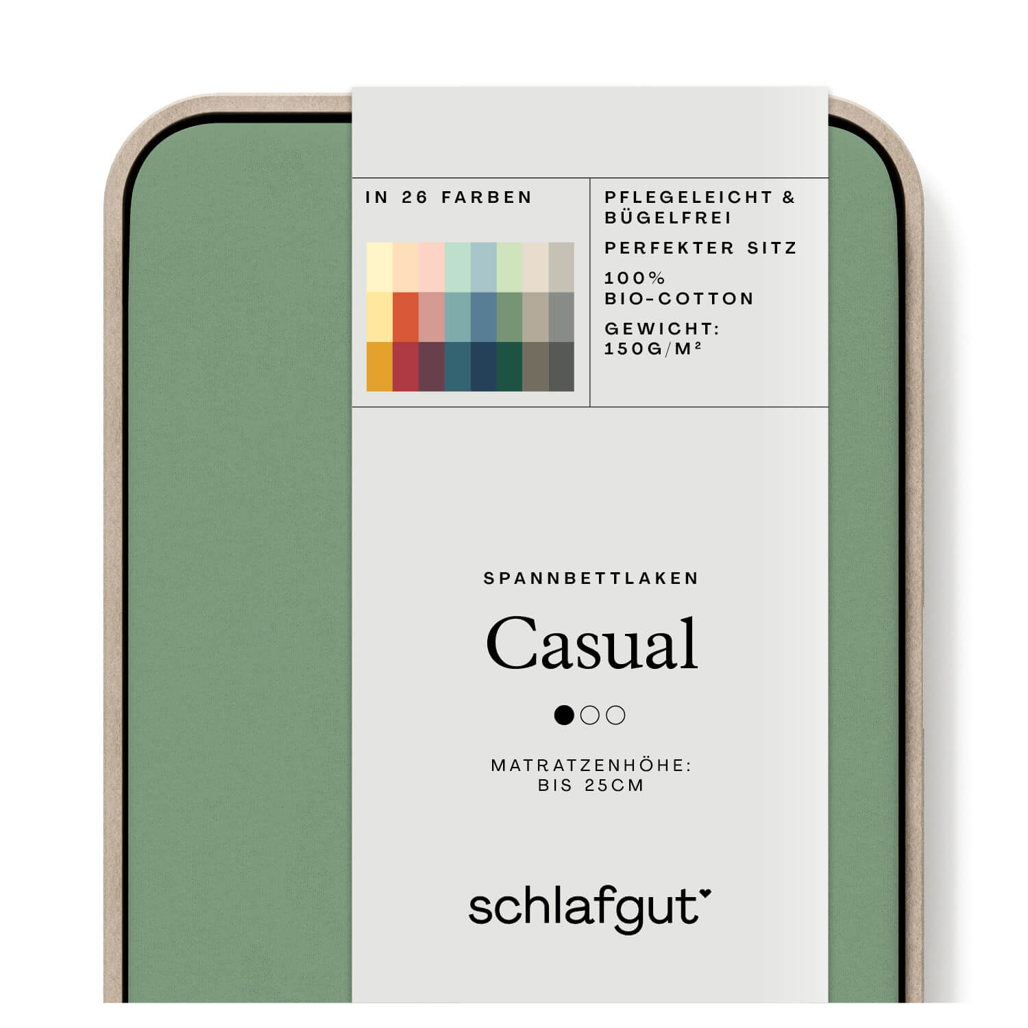 Das Produktbild vom Spannbettlaken der Reihe Casual in Farbe green mid von Schlafgut