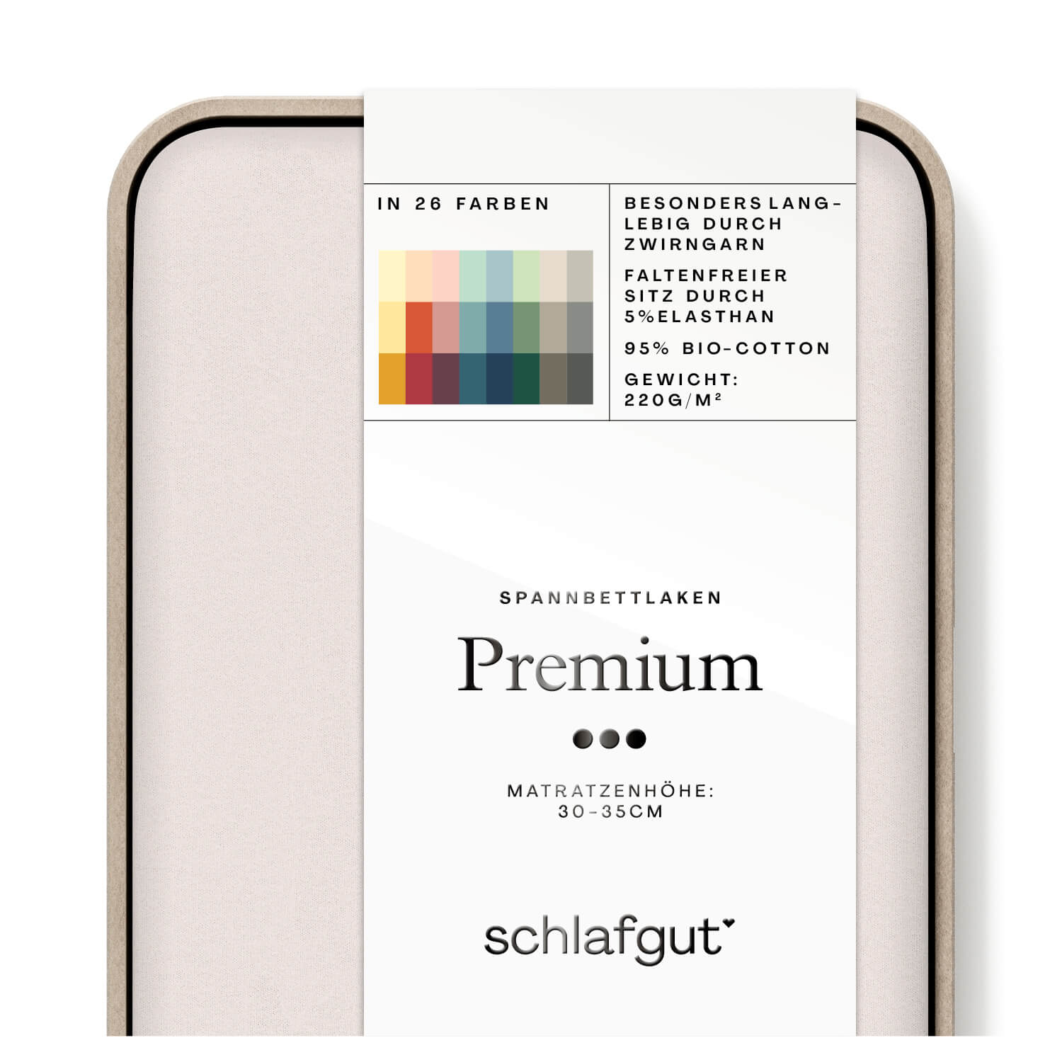 Das Produktbild vom Spannbettlaken der Reihe Premium in Farbe sand light von Schlafgut