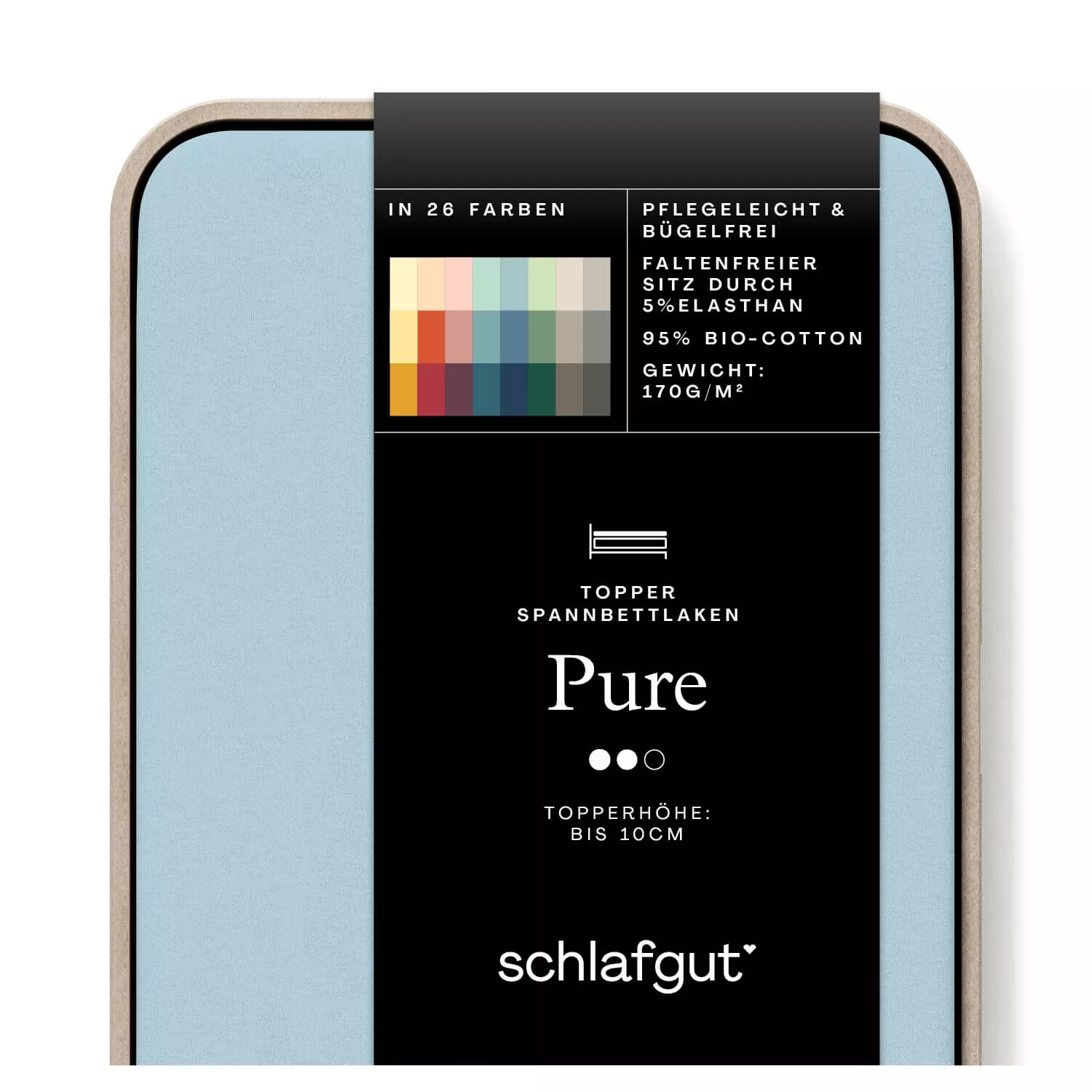 Das Produktbild vom Spannbettlaken der Reihe Pure Topper in Farbe blue light von Schlafgut