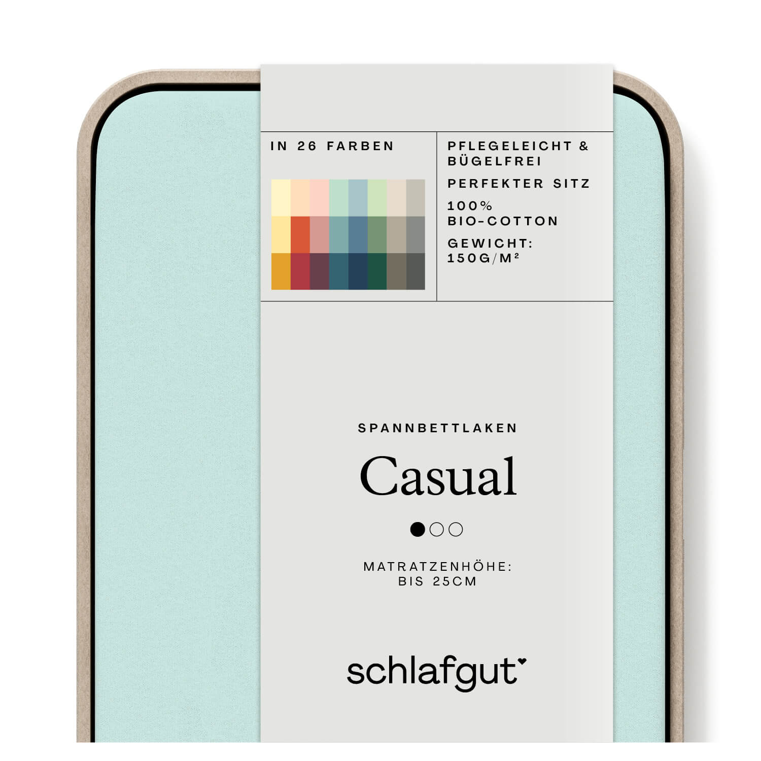 Das Produktbild vom Spannbettlaken der Reihe Casual in Farbe petrol light von Schlafgut