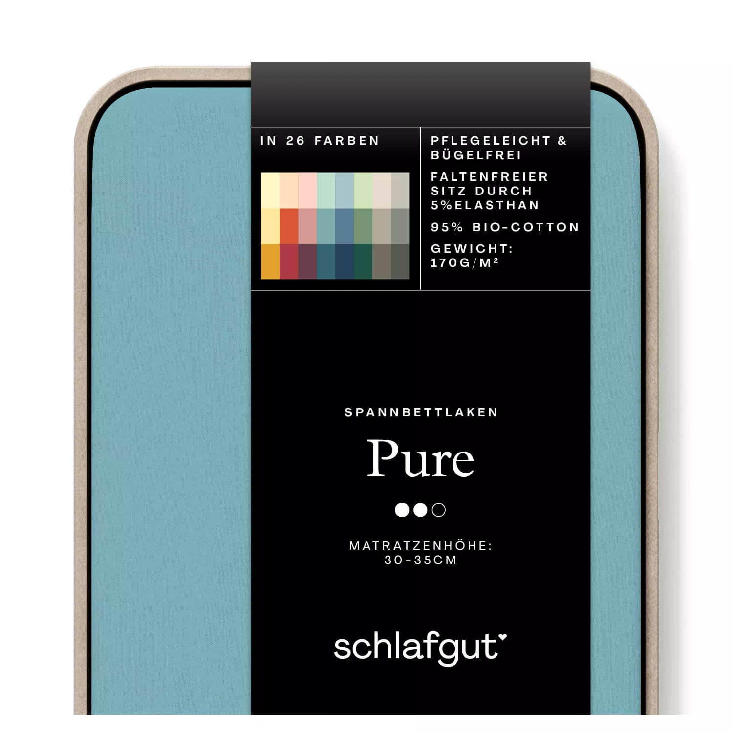 Das Produktbild vom Spannbettlaken der Reihe Pure in Farbe petrol mid von Schlafgut
