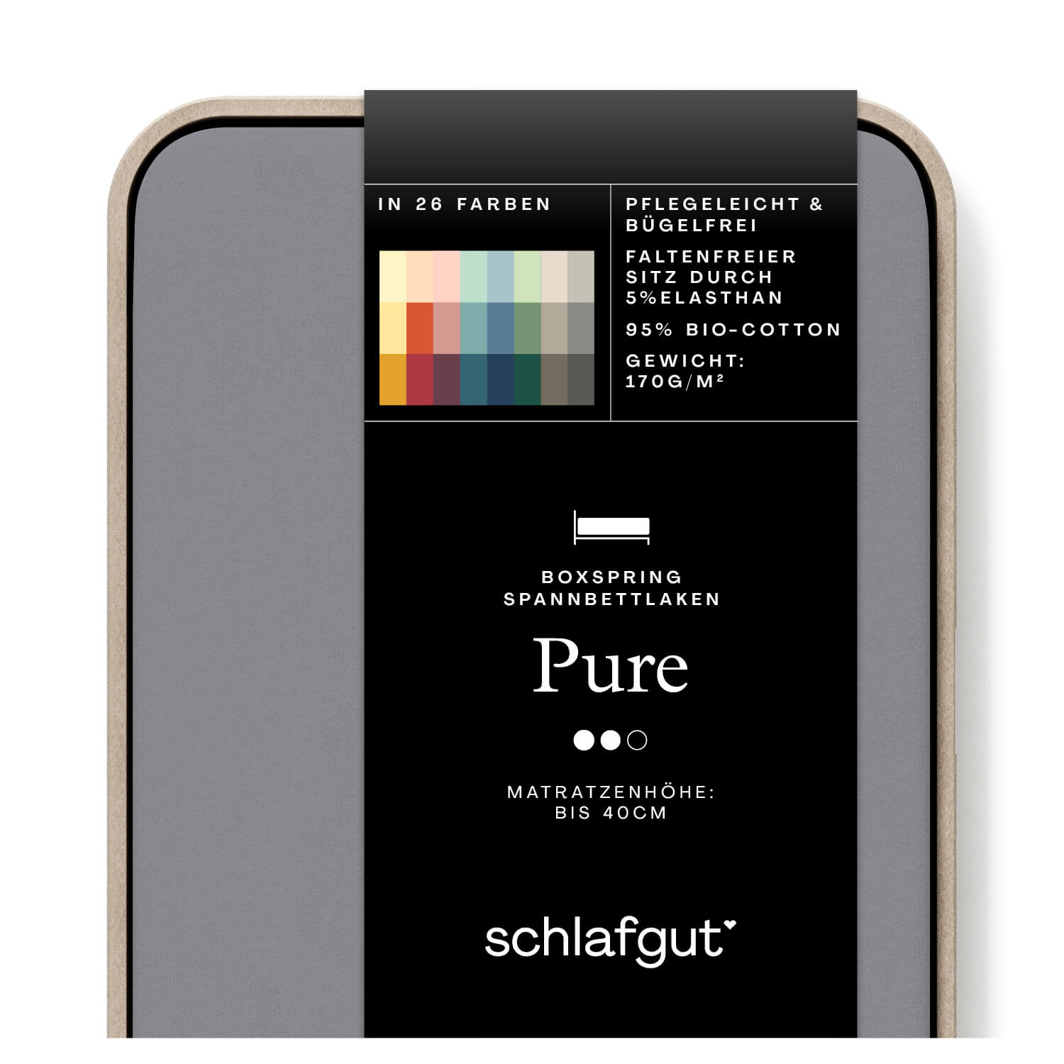 Das Produktbild vom Spannbettlaken der Reihe Pure Boxspring in Farbe grey mid von Schlafgut
