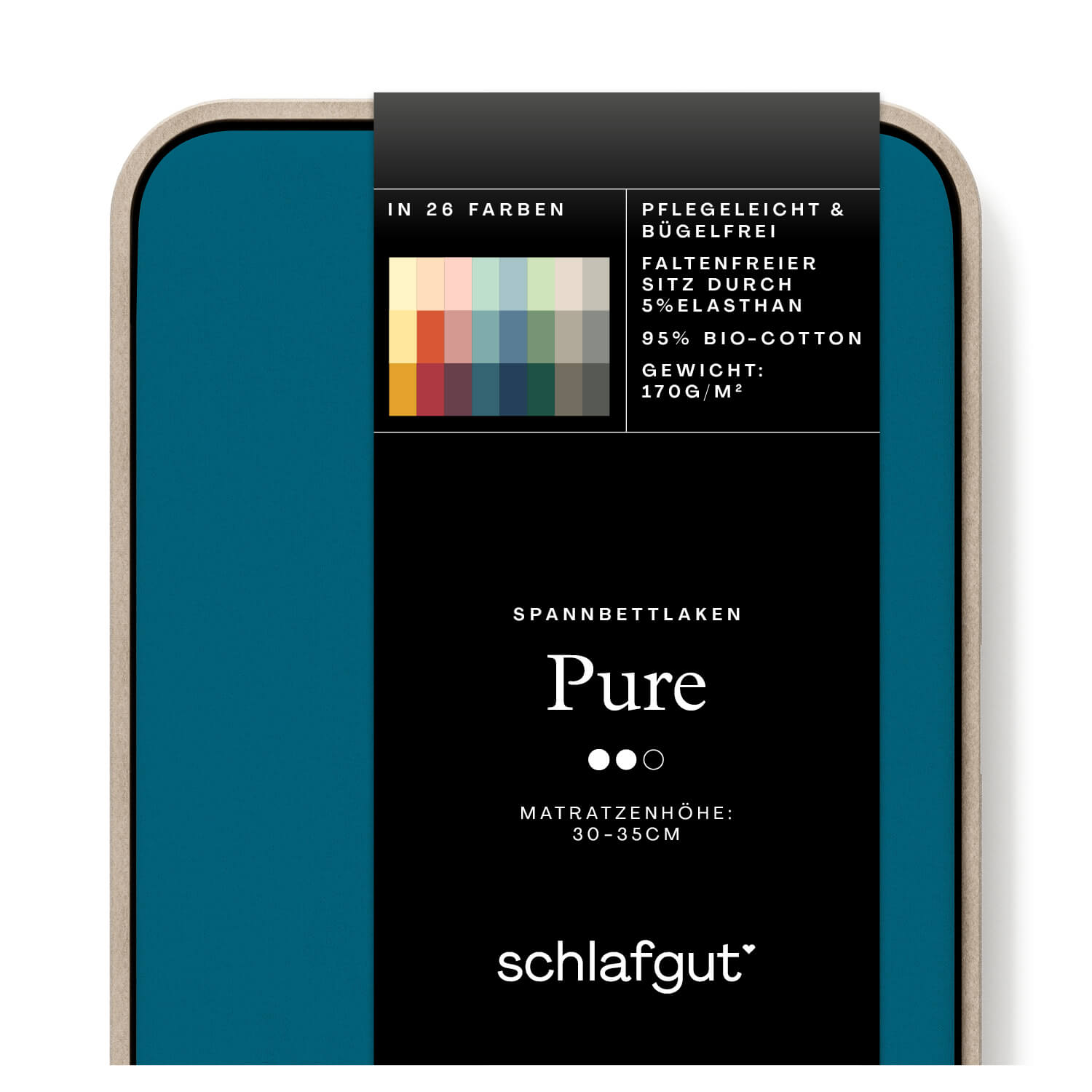 Das Produktbild vom Spannbettlaken der Reihe Pure in Farbe petrol deep von Schlafgut
