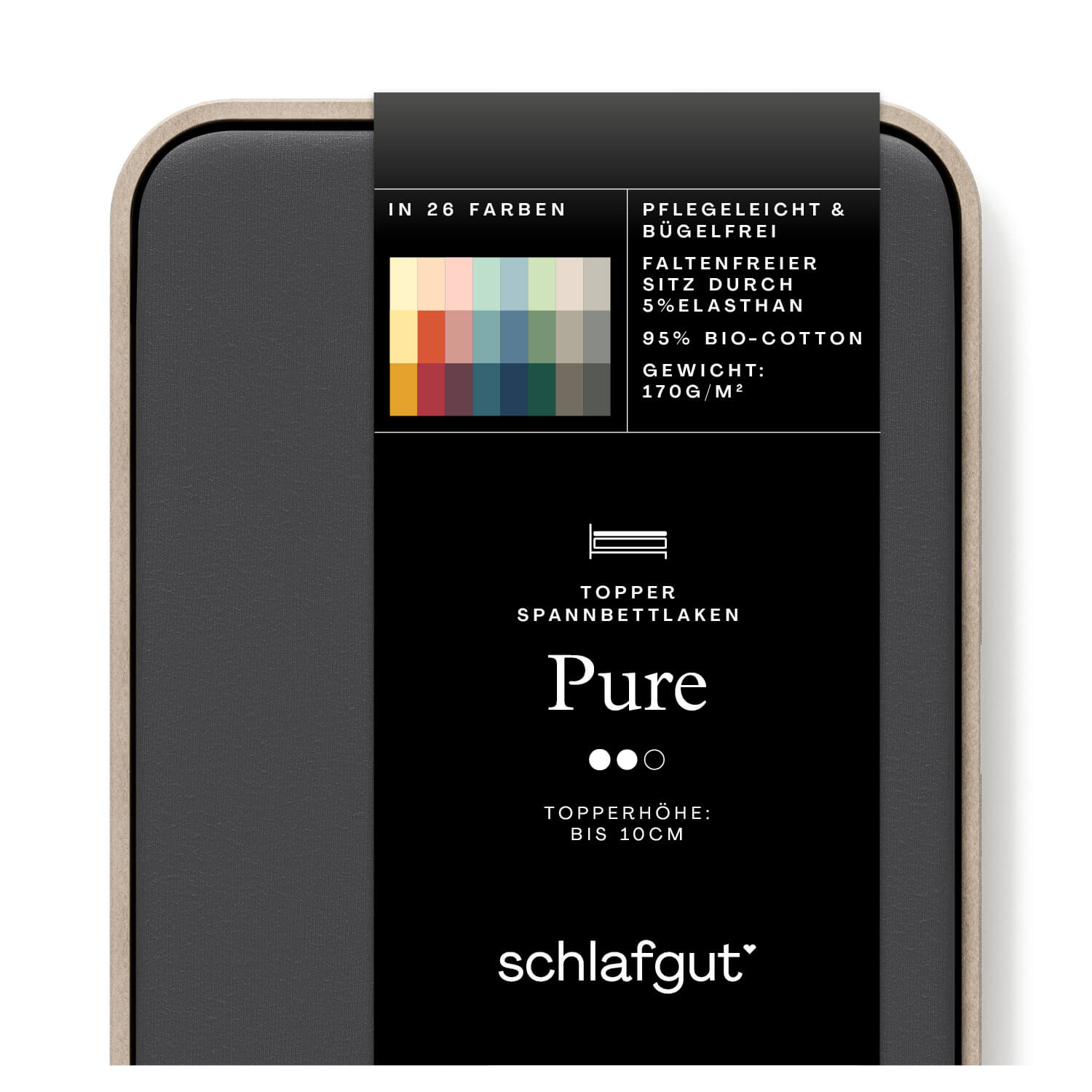 Das Produktbild vom Spannbettlaken der Reihe Pure Topper in Farbe grey deep von Schlafgut