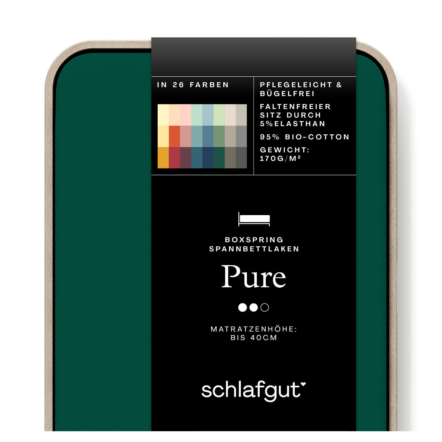 Spannbettlaken Pure Boxspring green deep Produktbild Das Produktbild vom Spannbettlaken der Reihe Pure Boxspring in Farbe green deep von Schlafgut