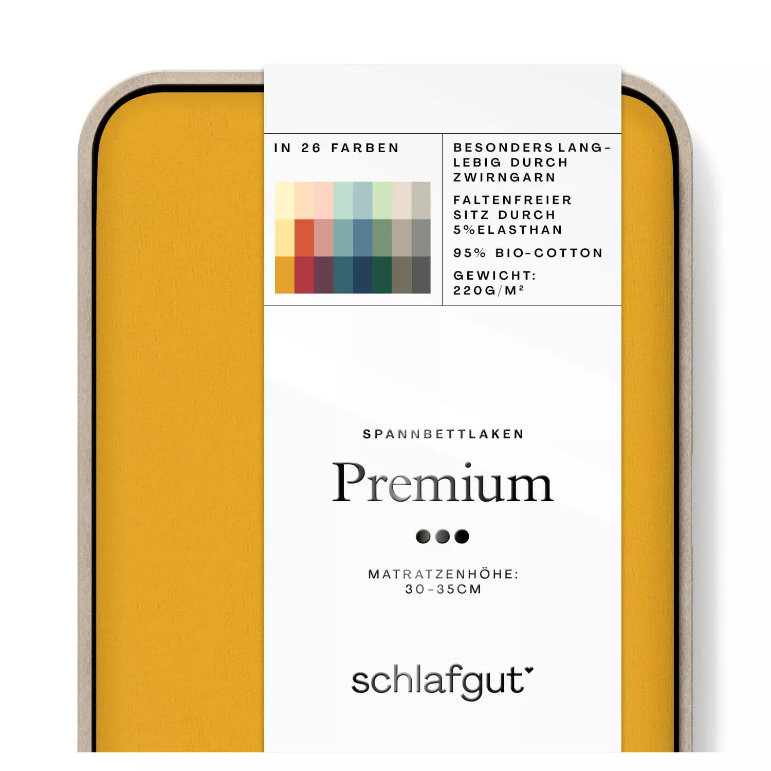 Das Produktbild vom Spannbettlaken der Reihe Premium in Farbe yellow deep von Schlafgut