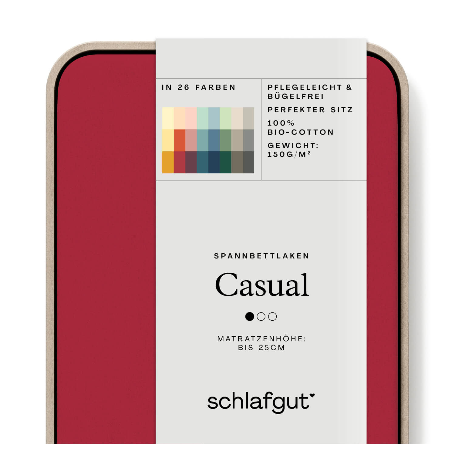 Spannbettlaken Casual red deep Produktbild Das Produktbild vom Spannbettlaken der Reihe Casual in Farbe red deep von Schlafgut