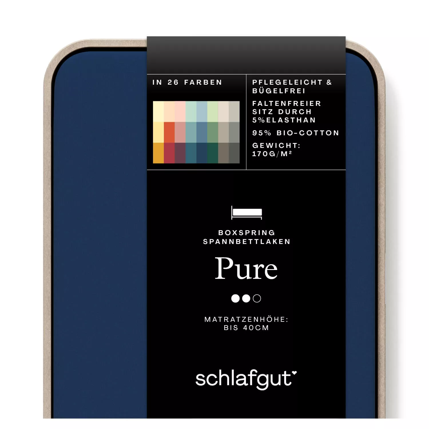 Das Produktbild vom Spannbettlaken der Reihe Pure Boxspring in Farbe blue deep von Schlafgut