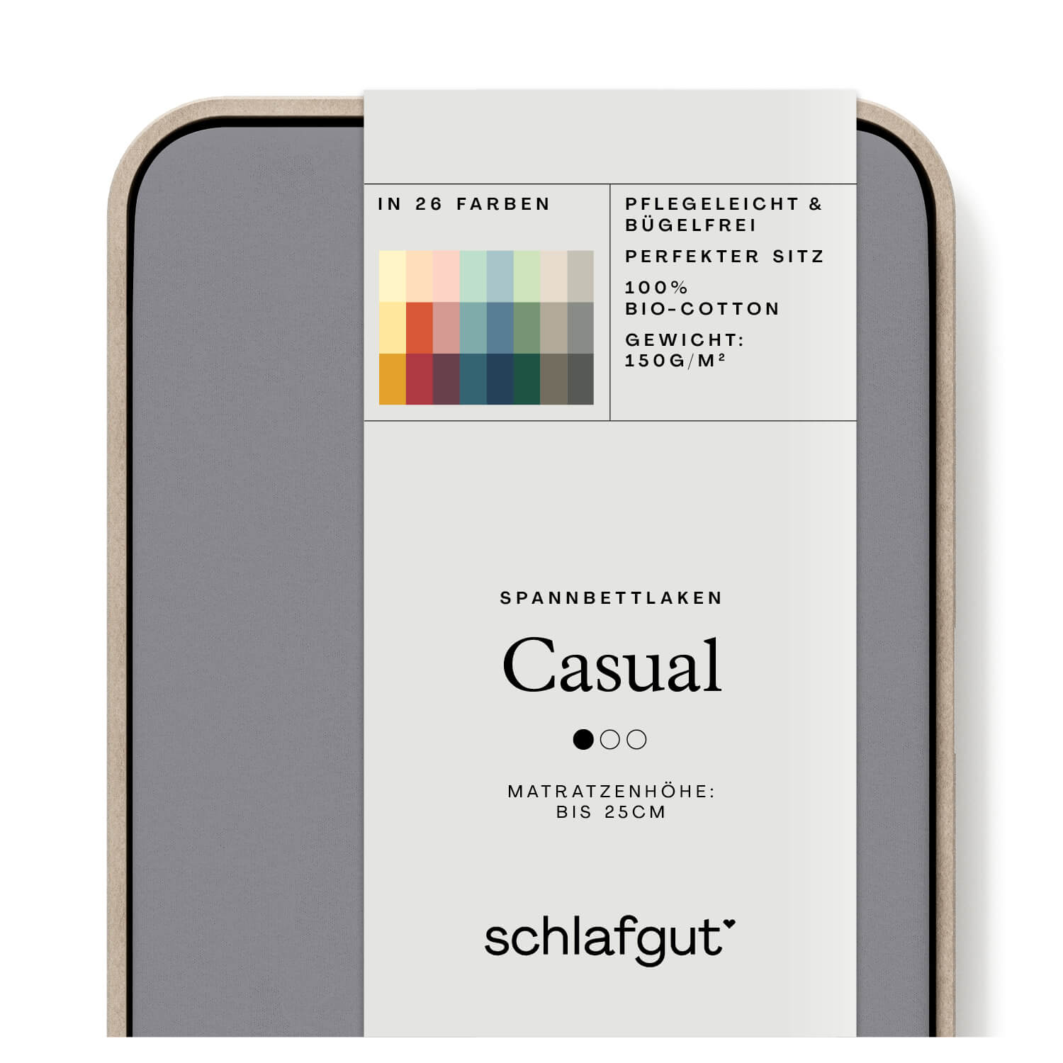 Das Produktbild vom Spannbettlaken der Reihe Casual in Farbe grey mid von Schlafgut