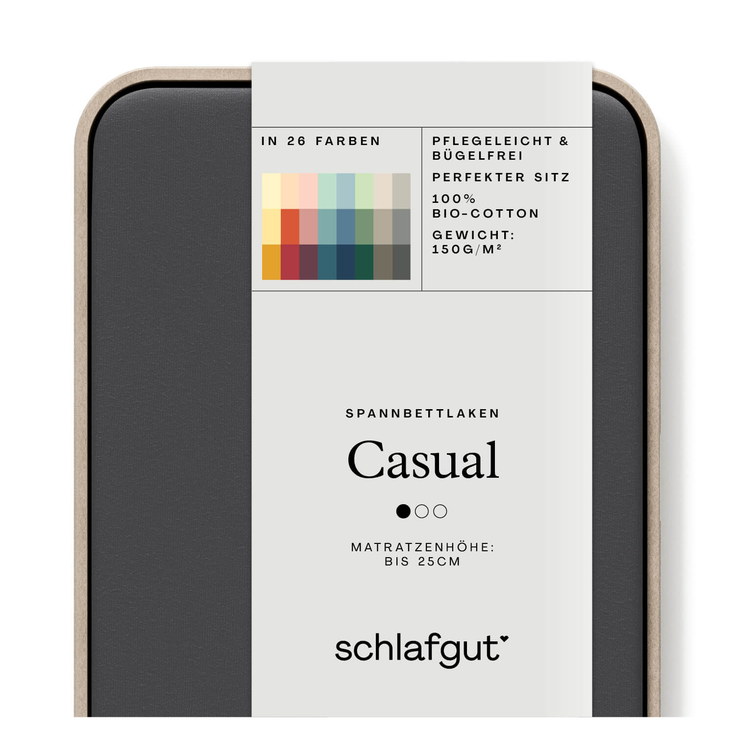Spannbettlaken Casual grey deep Produktbild Das Produktbild vom Spannbettlaken der Reihe Casual in Farbe grey deep von Schlafgut