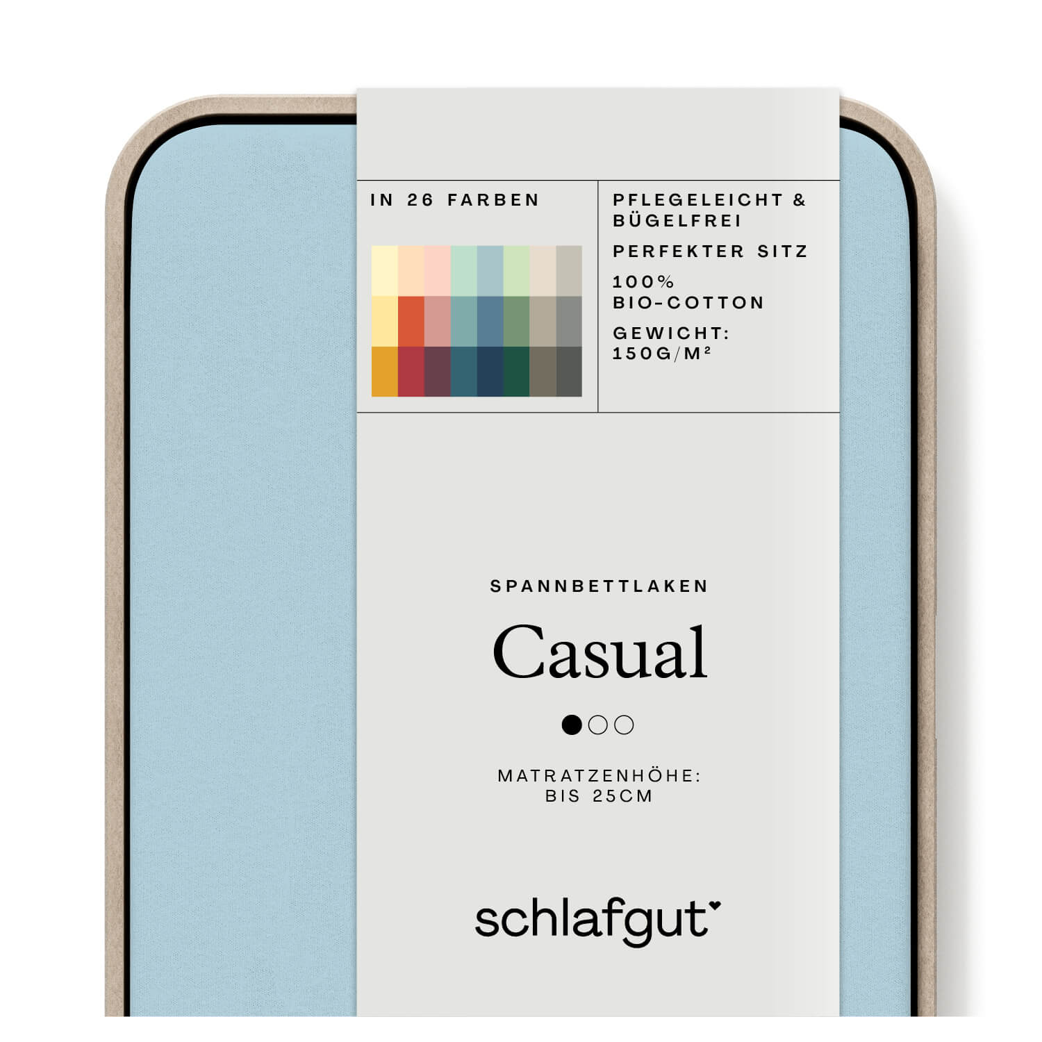 Das Produktbild vom Spannbettlaken der Reihe Casual in Farbe blue light von Schlafgut