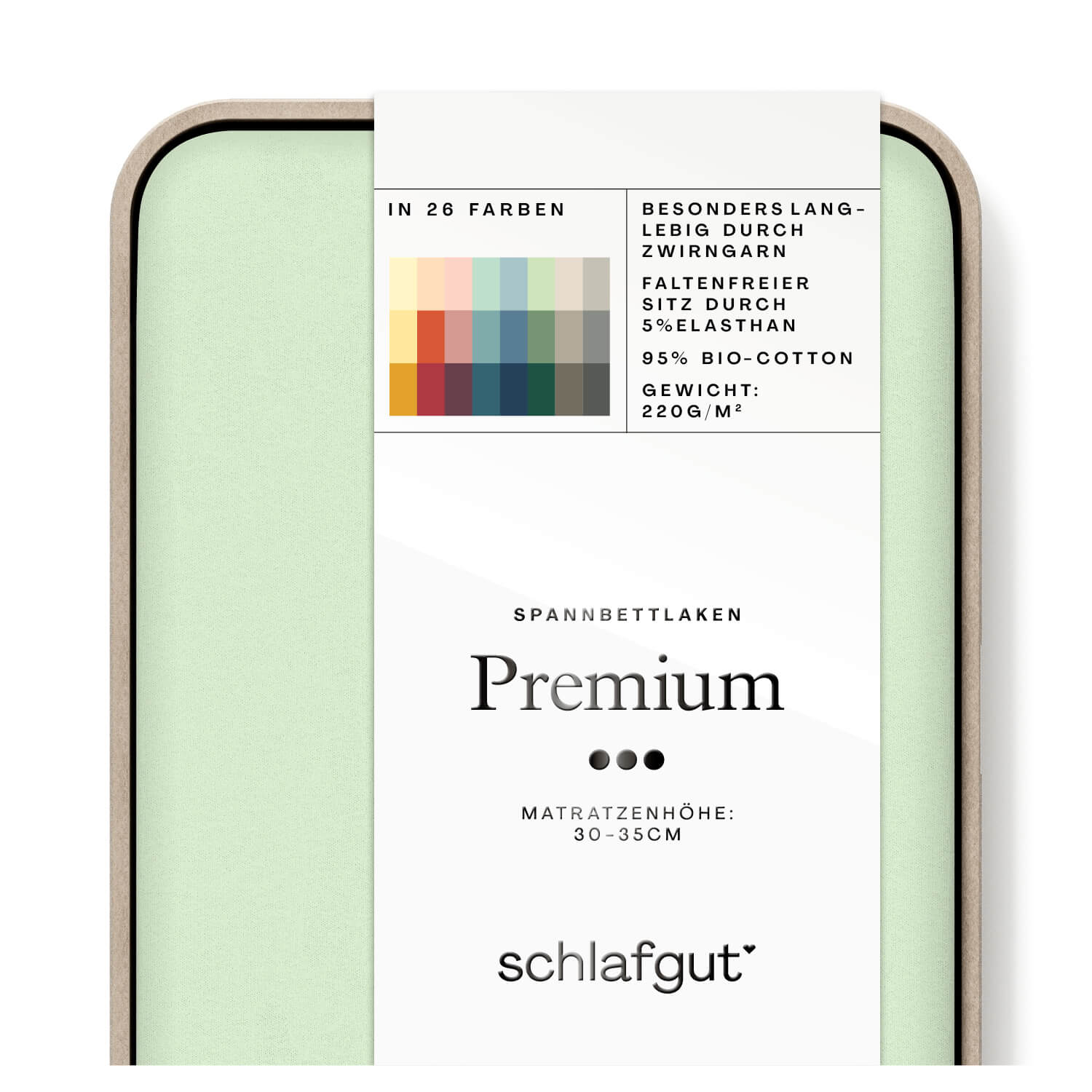 Spannbettlaken Premium green light Produktbild Das Produktbild vom Spannbettlaken der Reihe Premium in Farbe green light von Schlafgut