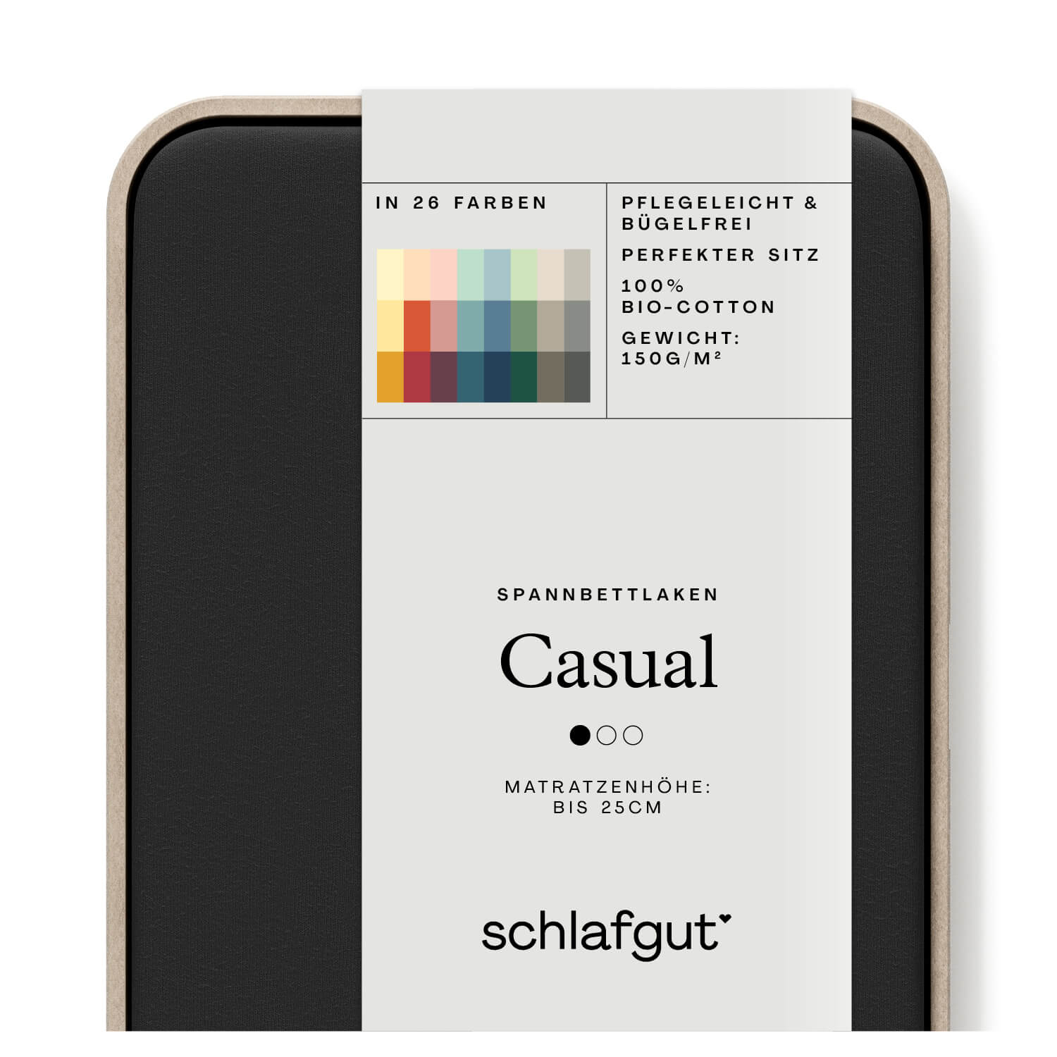 Spannbettlaken Casual off-black Produktbild Das Produktbild vom Spannbettlaken der Reihe Casual in Farbe off-black von Schlafgut