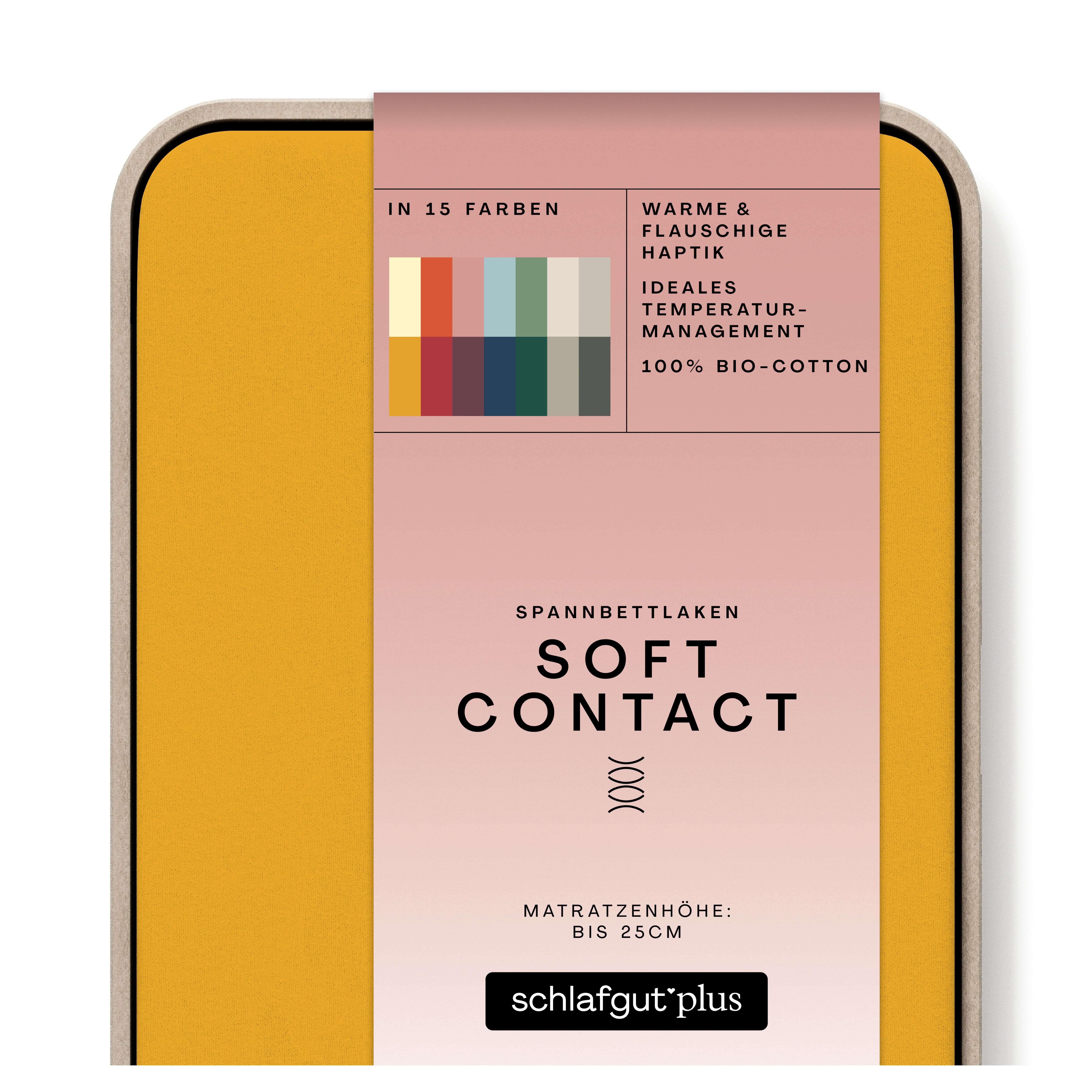 Das Produktbild vom Spannbettlaken der Reihe Soft Contact in Farbe yellow deep von Schlafgut
