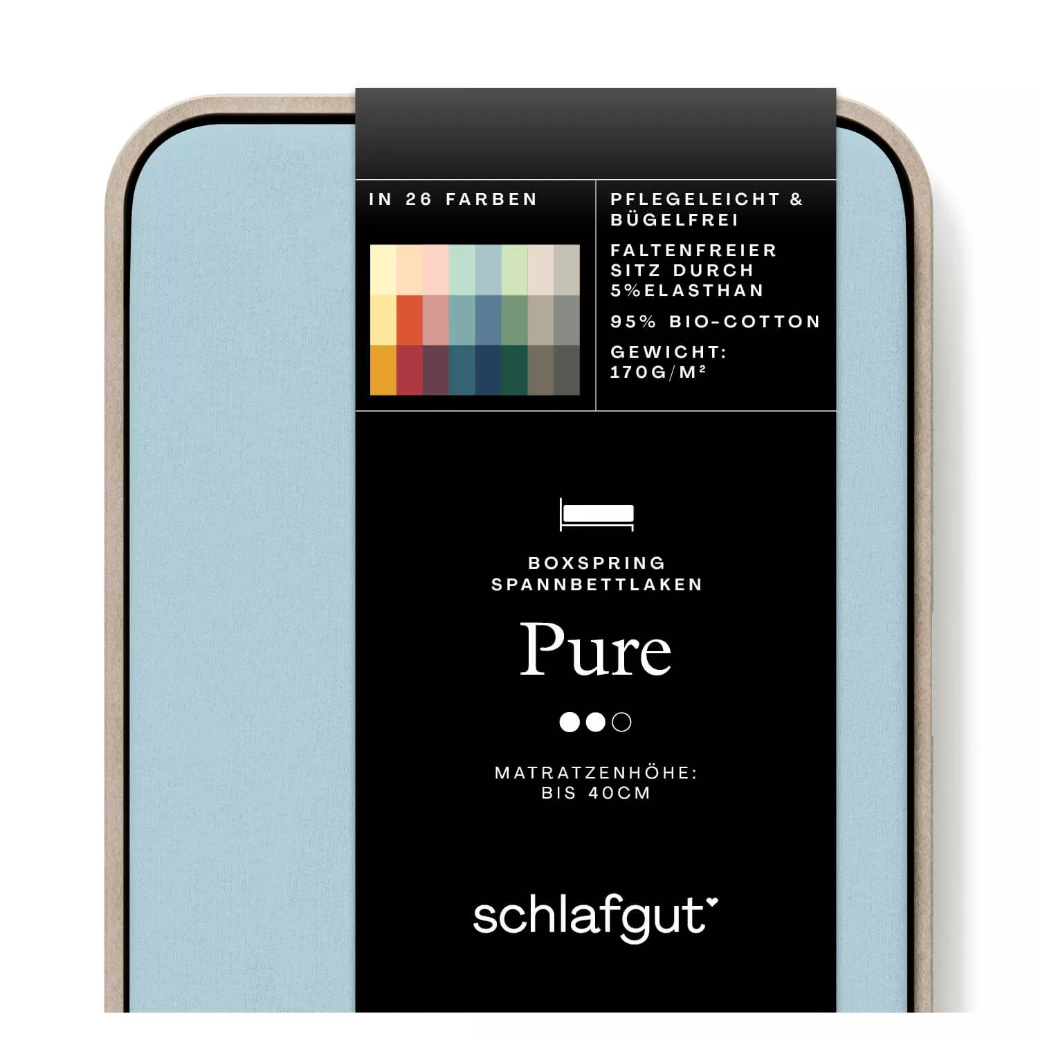 Das Produktbild vom Spannbettlaken der Reihe Pure Boxspring in Farbe blue light von Schlafgut