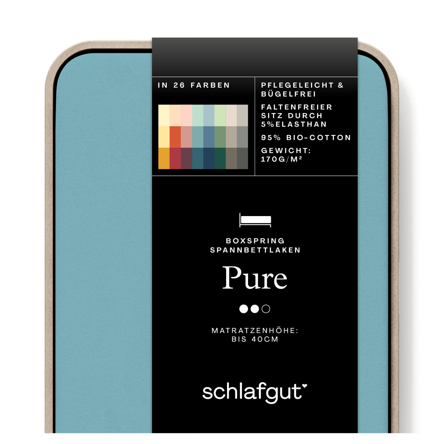 Das Produktbild vom Spannbettlaken der Reihe Pure Boxspring in Farbe petrol mid von Schlafgut