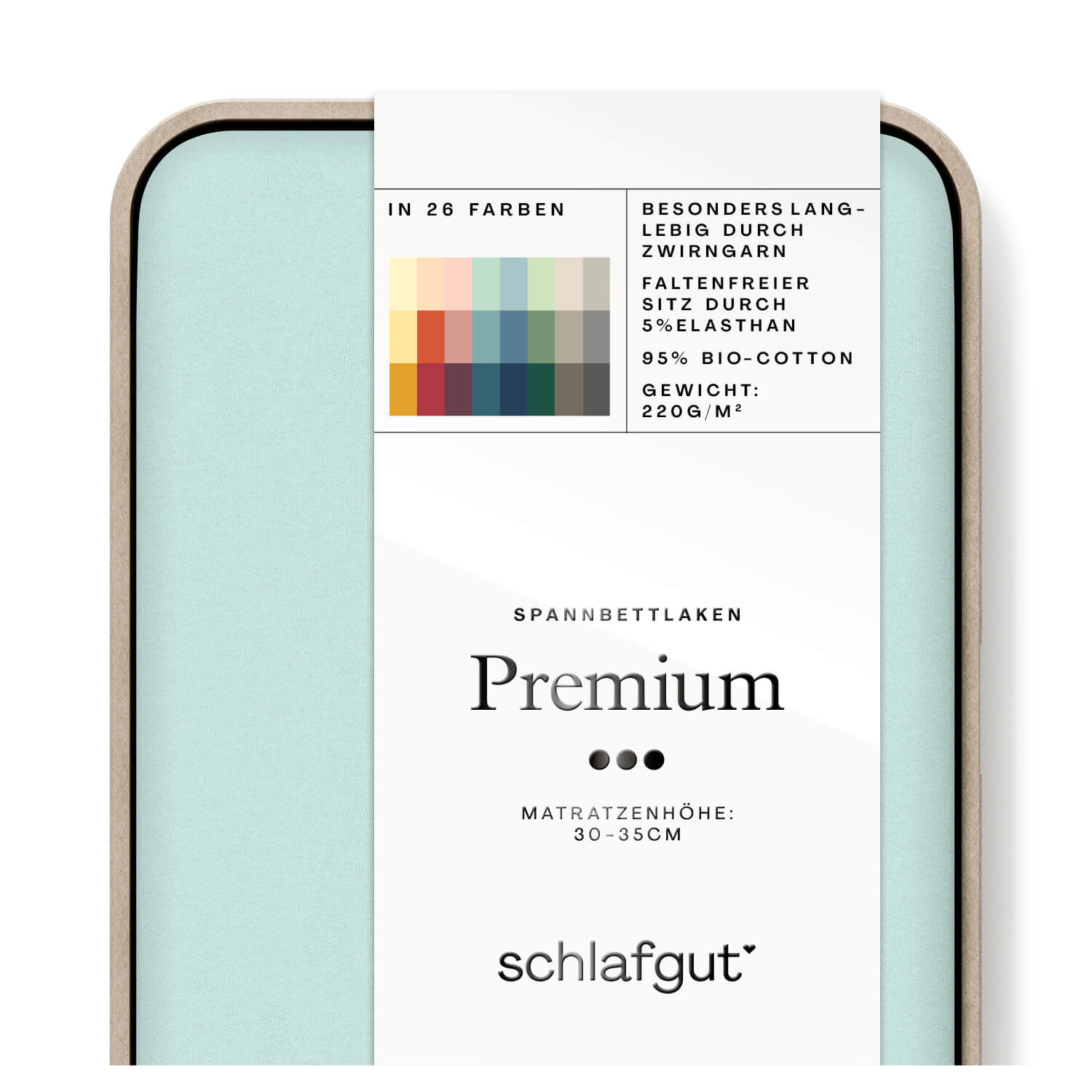 Spannbettlaken Premium petrol light Produktbild Das Produktbild vom Spannbettlaken der Reihe Premium in Farbe petrol light von Schlafgut