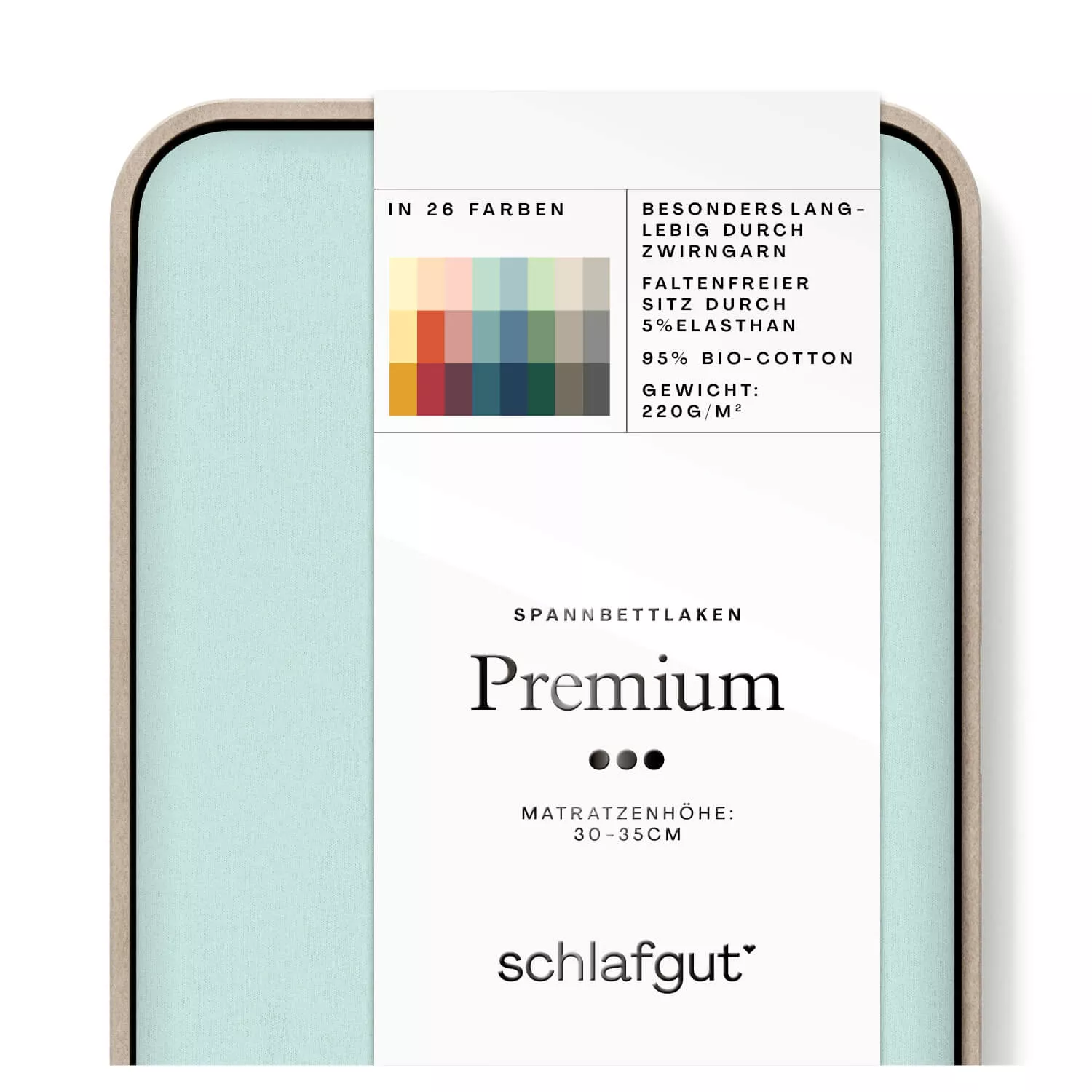 Das Produktbild vom Spannbettlaken der Reihe Premium in Farbe petrol light von Schlafgut