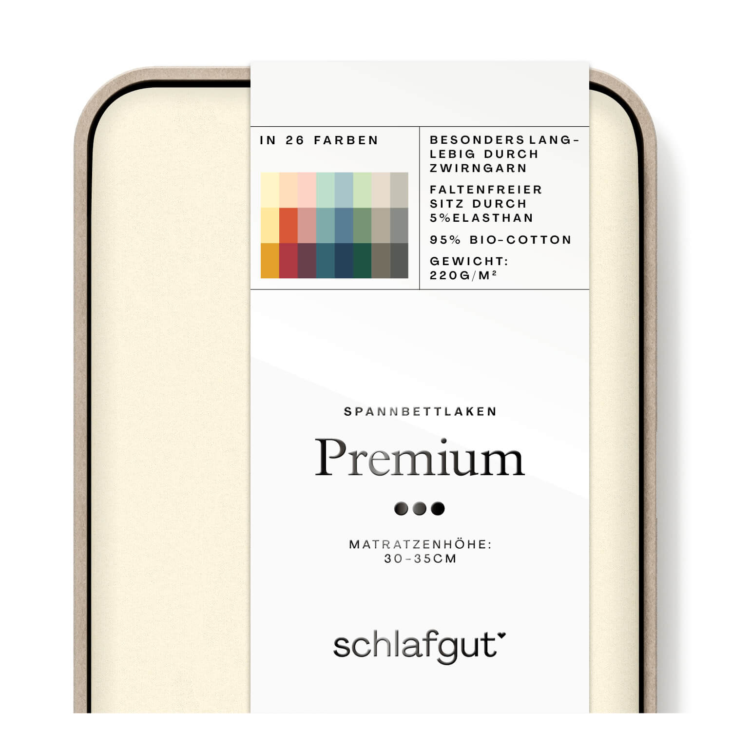 Spannbettlaken Premium yellow light Produktbild Das Produktbild vom Spannbettlaken der Reihe Premium in Farbe yellow light von Schlafgut