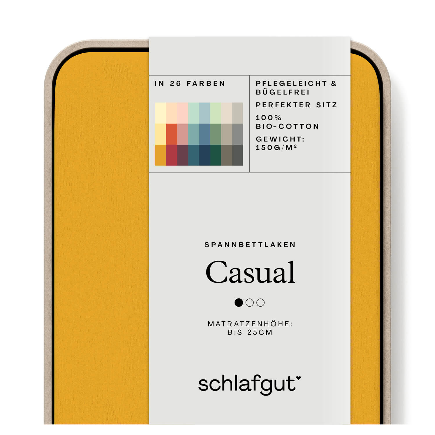 Das Produktbild vom Spannbettlaken der Reihe Casual in Farbe yellow deep von Schlafgut