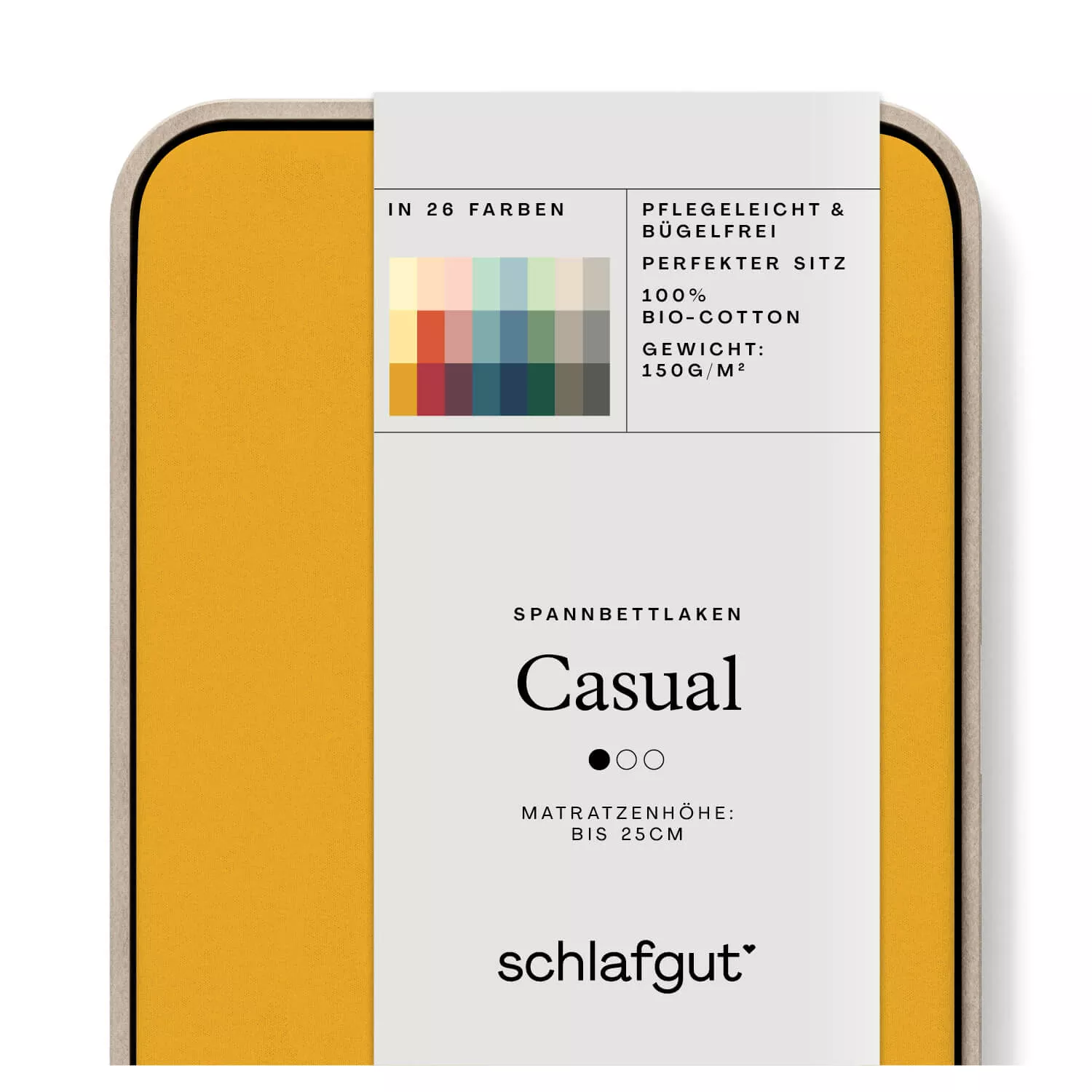 Das Produktbild vom Spannbettlaken der Reihe Casual in Farbe yellow deep von Schlafgut