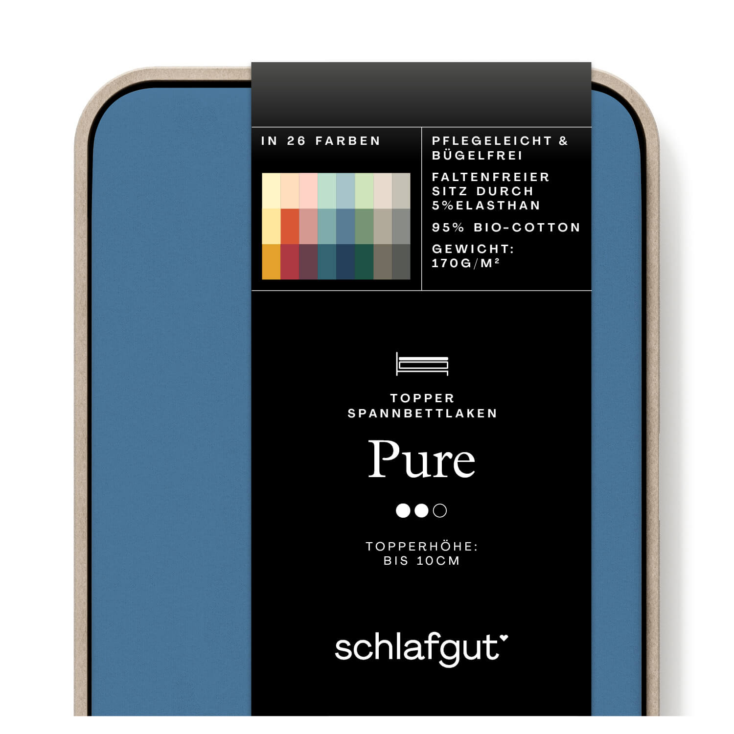 Das Produktbild vom Spannbettlaken der Reihe Pure Topper in Farbe blue mid von Schlafgut