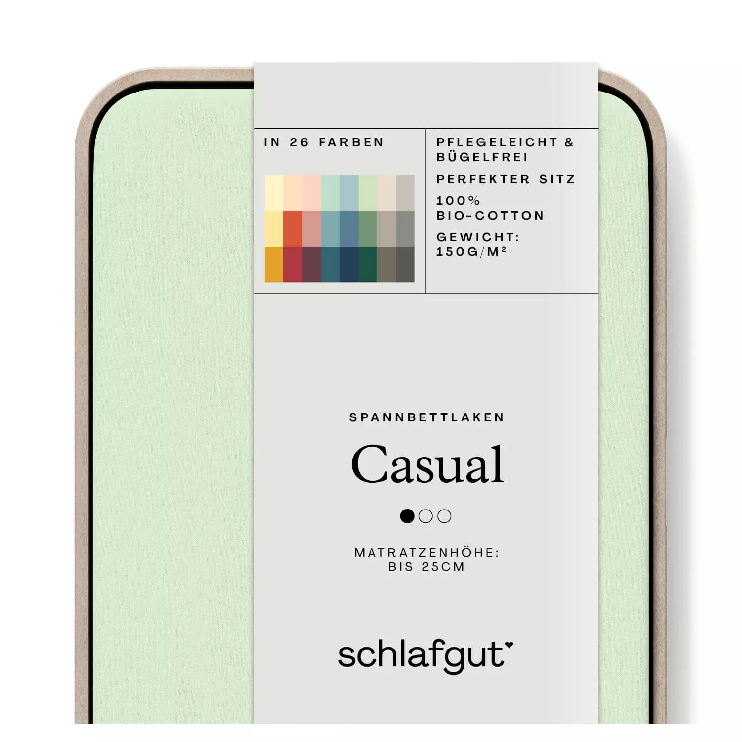 Das Produktbild vom Spannbettlaken der Reihe Casual in Farbe green light von Schlafgut