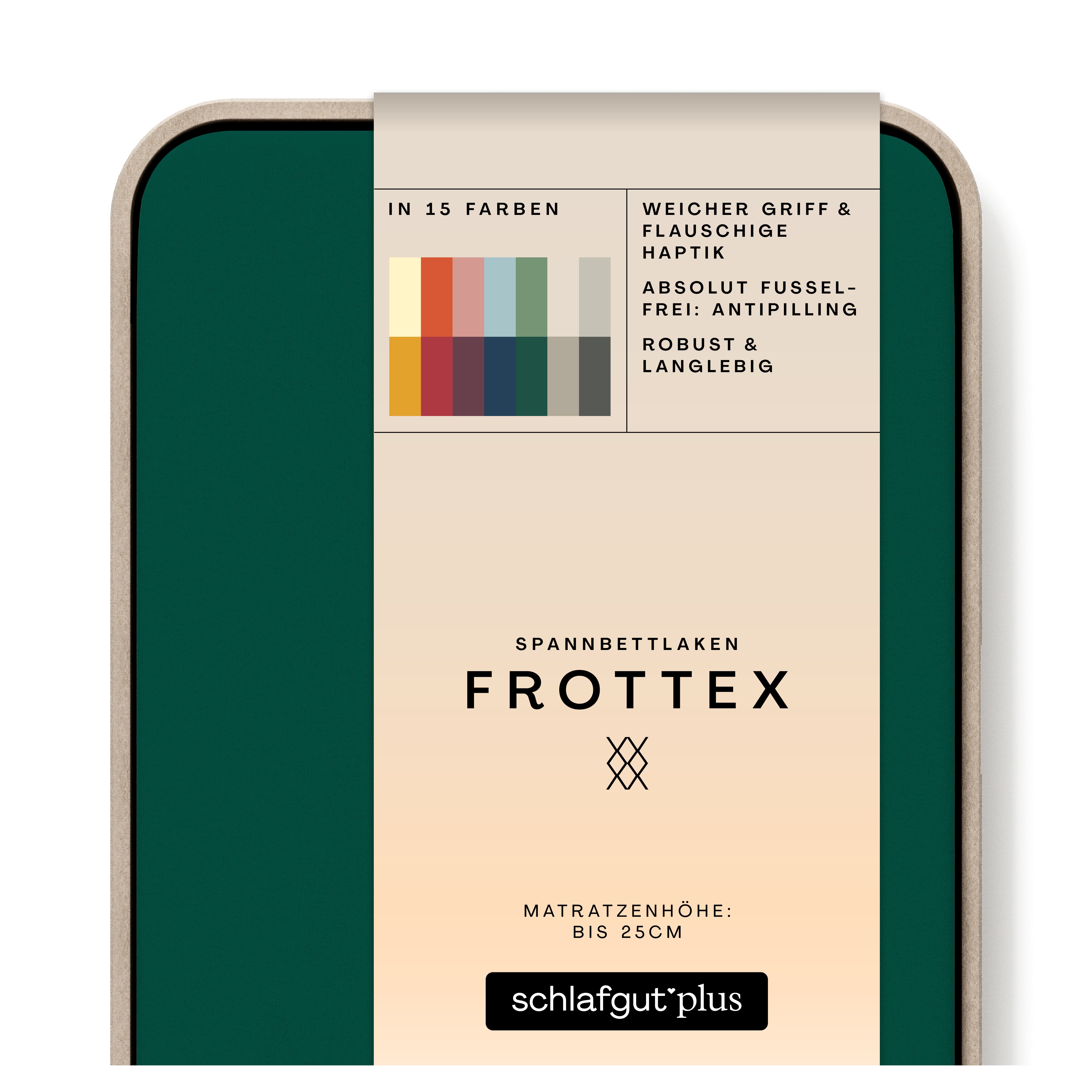 Das Produktbild vom Spannbettlaken der Reihe Frottex in Farbe green deep von Schlafgut