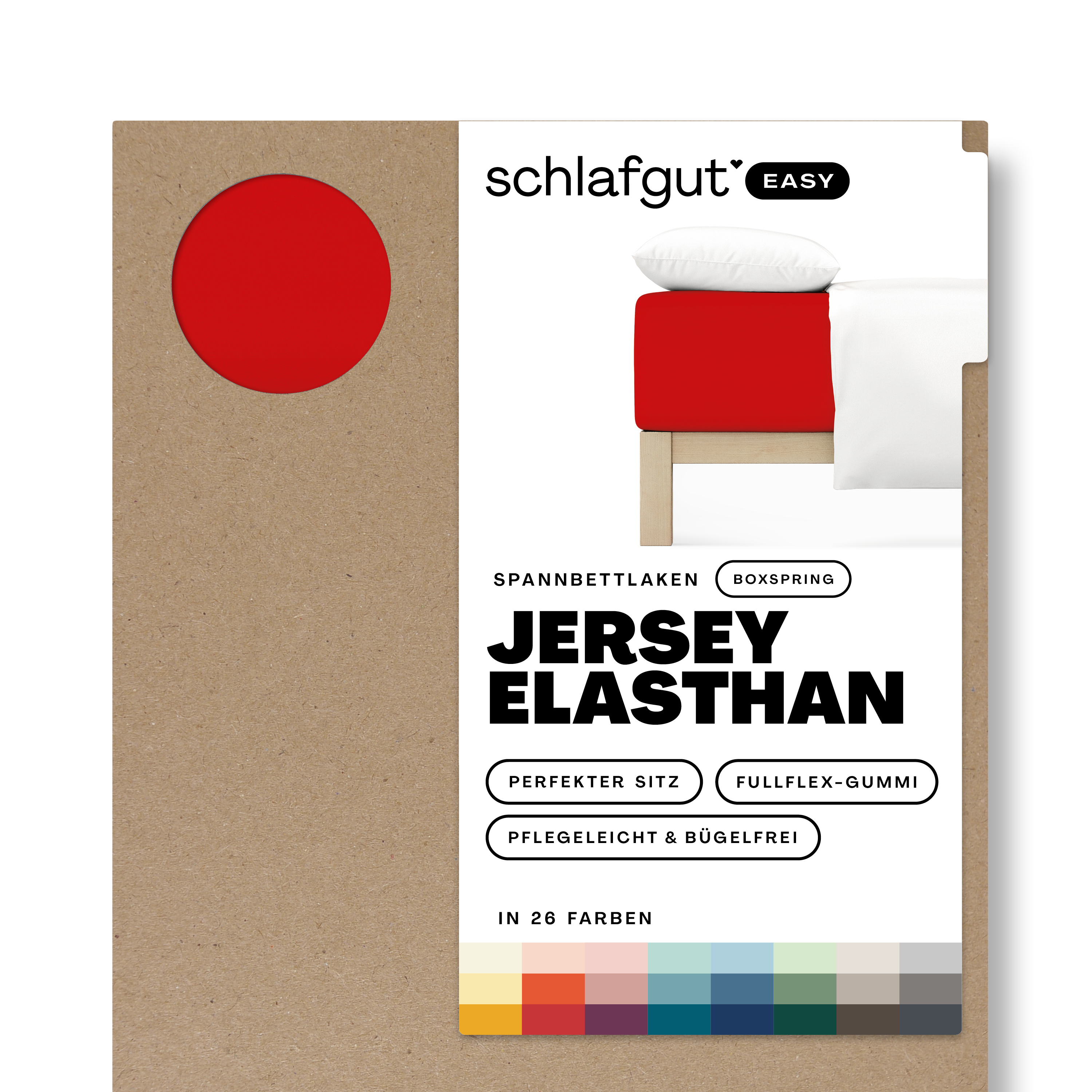 Das Produktbild vom Spannbettlaken der Reihe Easy Elasthan Boxspring in Farbe red deep von Schlafgut