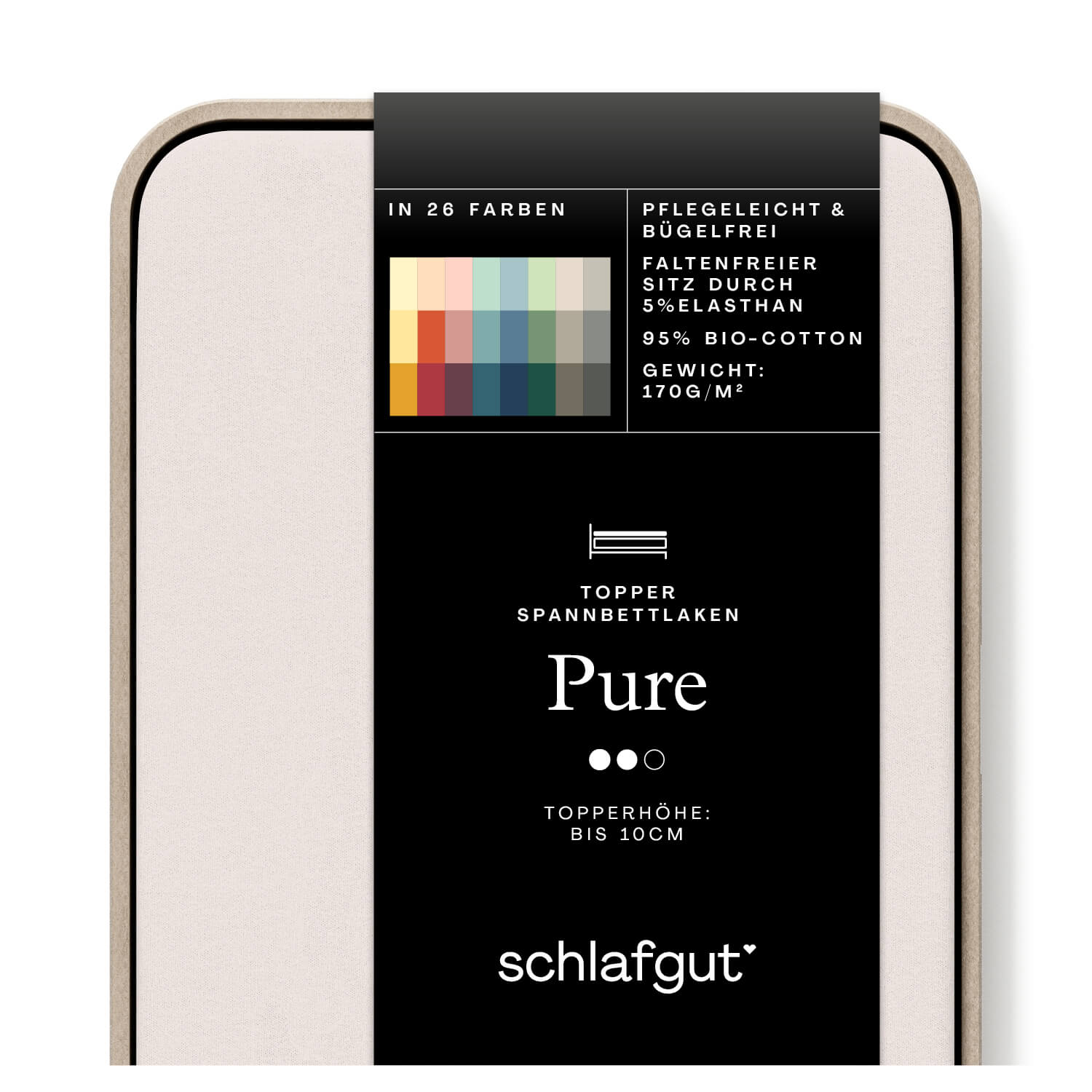 Das Produktbild vom Spannbettlaken der Reihe Pure Topper in Farbe sand light von Schlafgut