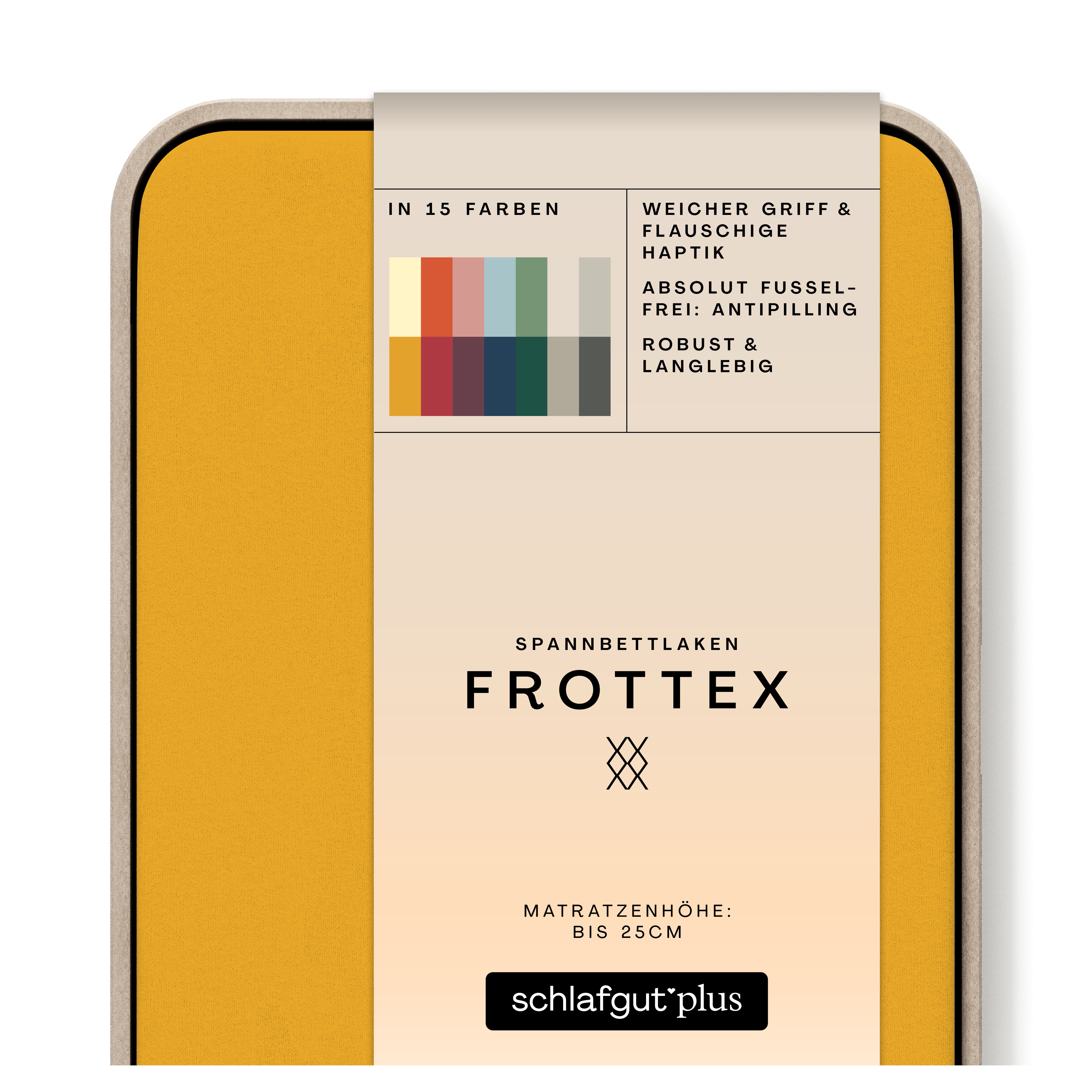 Das Produktbild vom Spannbettlaken der Reihe Frottex in Farbe yellow deep von Schlafgut
