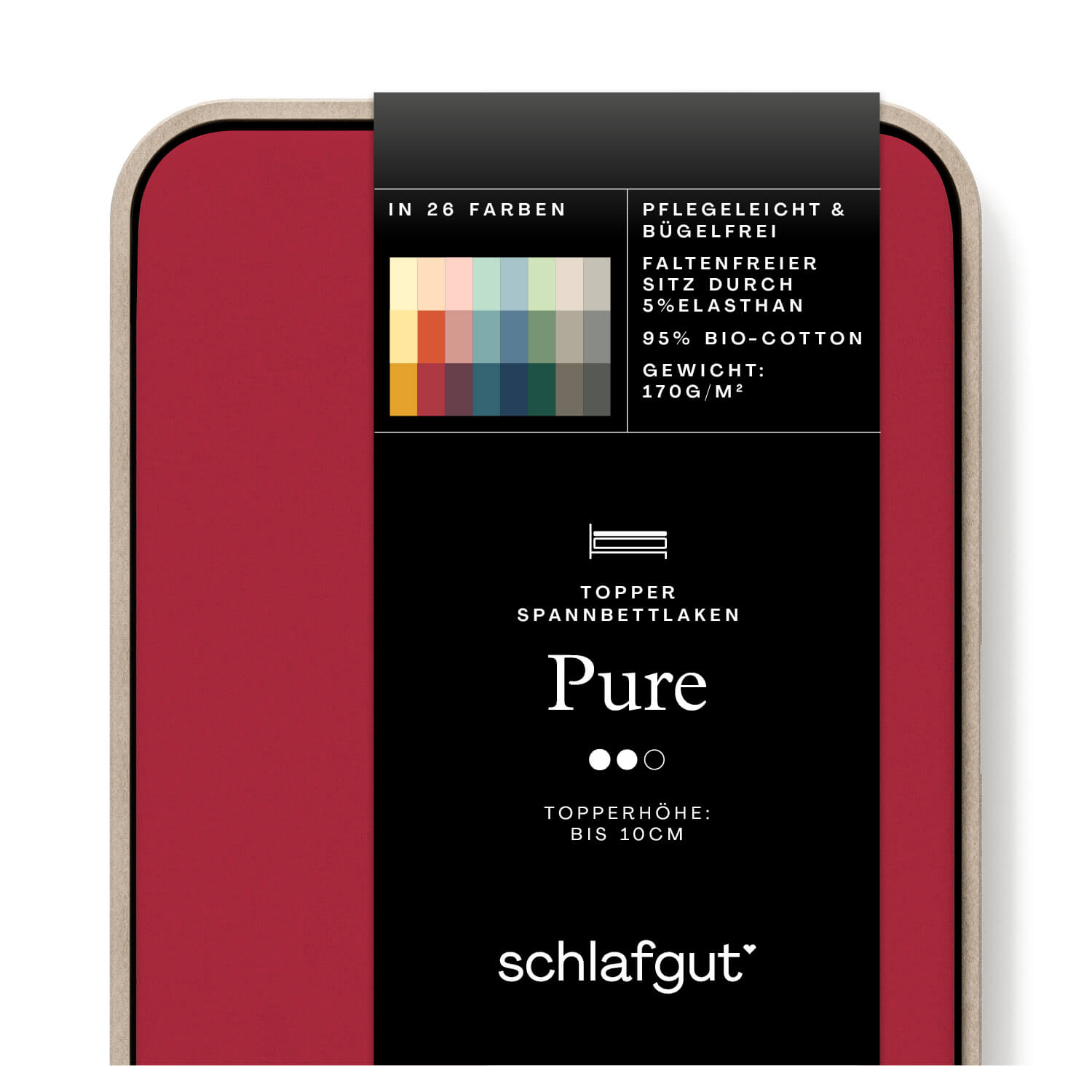Spannbettlaken Pure Topper red deep Produktbild Das Produktbild vom Spannbettlaken der Reihe Pure Topper in Farbe red deep von Schlafgut