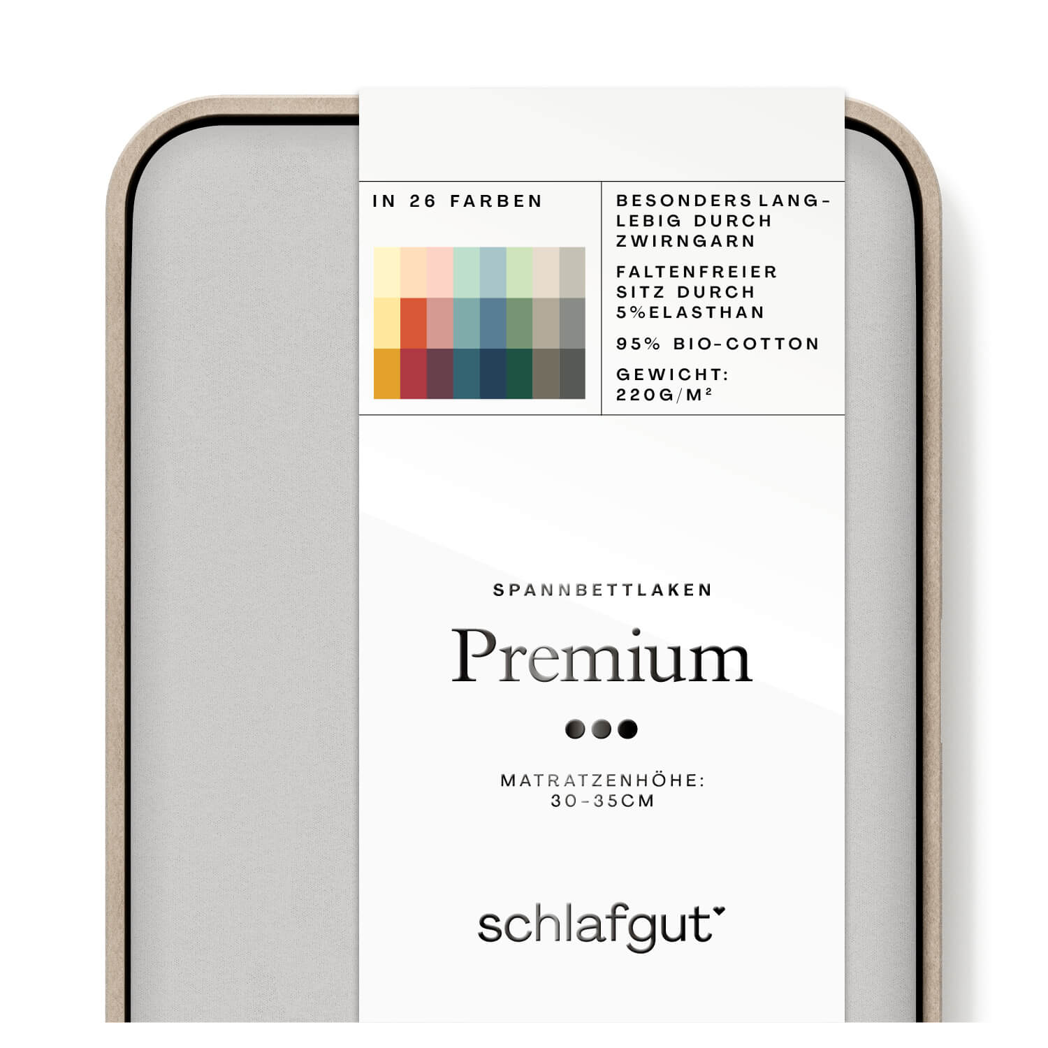 Das Produktbild vom Spannbettlaken der Reihe Premium in Farbe grey light von Schlafgut