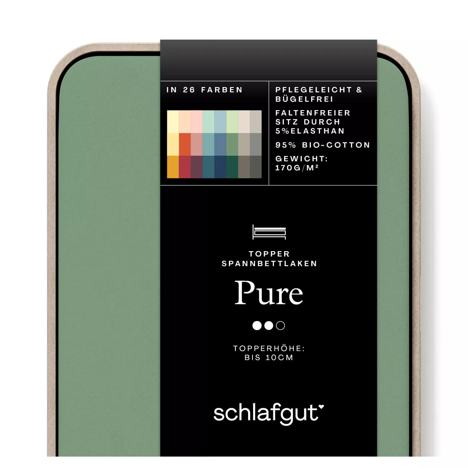 Das Produktbild vom Spannbettlaken der Reihe Pure Topper in Farbe green mid von Schlafgut